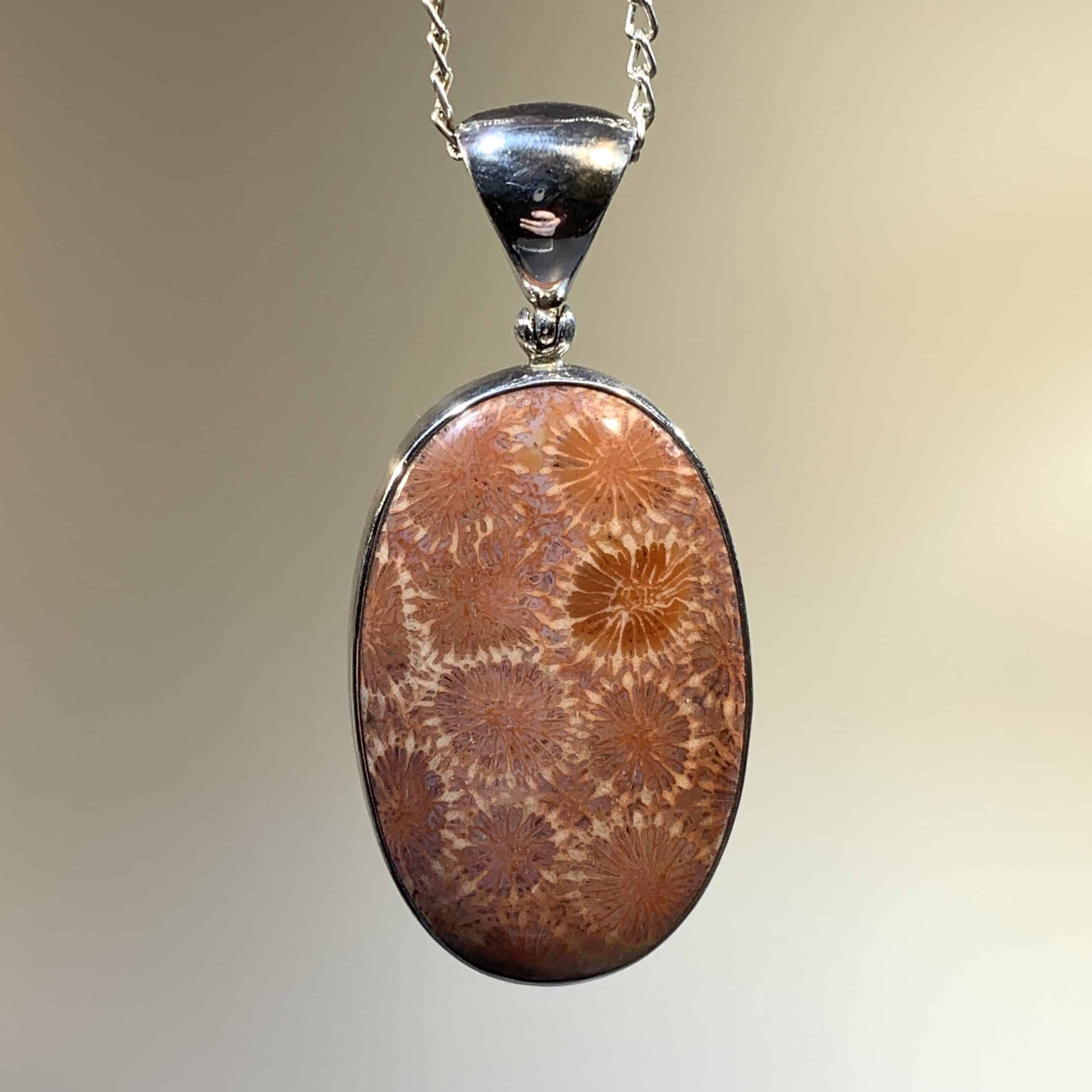 Coral (fossil) pendant for necklace 'pink daisies' healing crystal