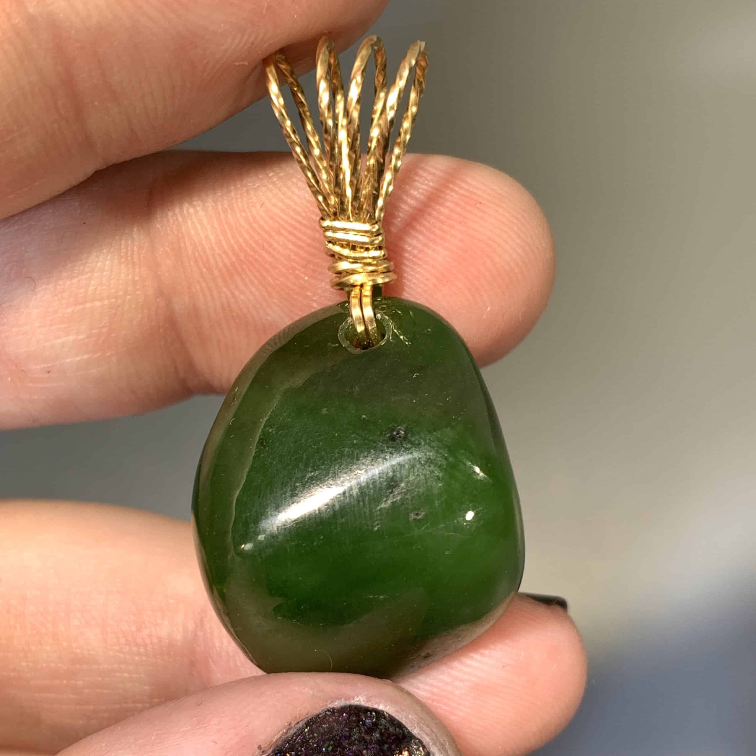 Jade (Nephrite) freeform pendant for necklace w fancy bale healing crystal - Image 2