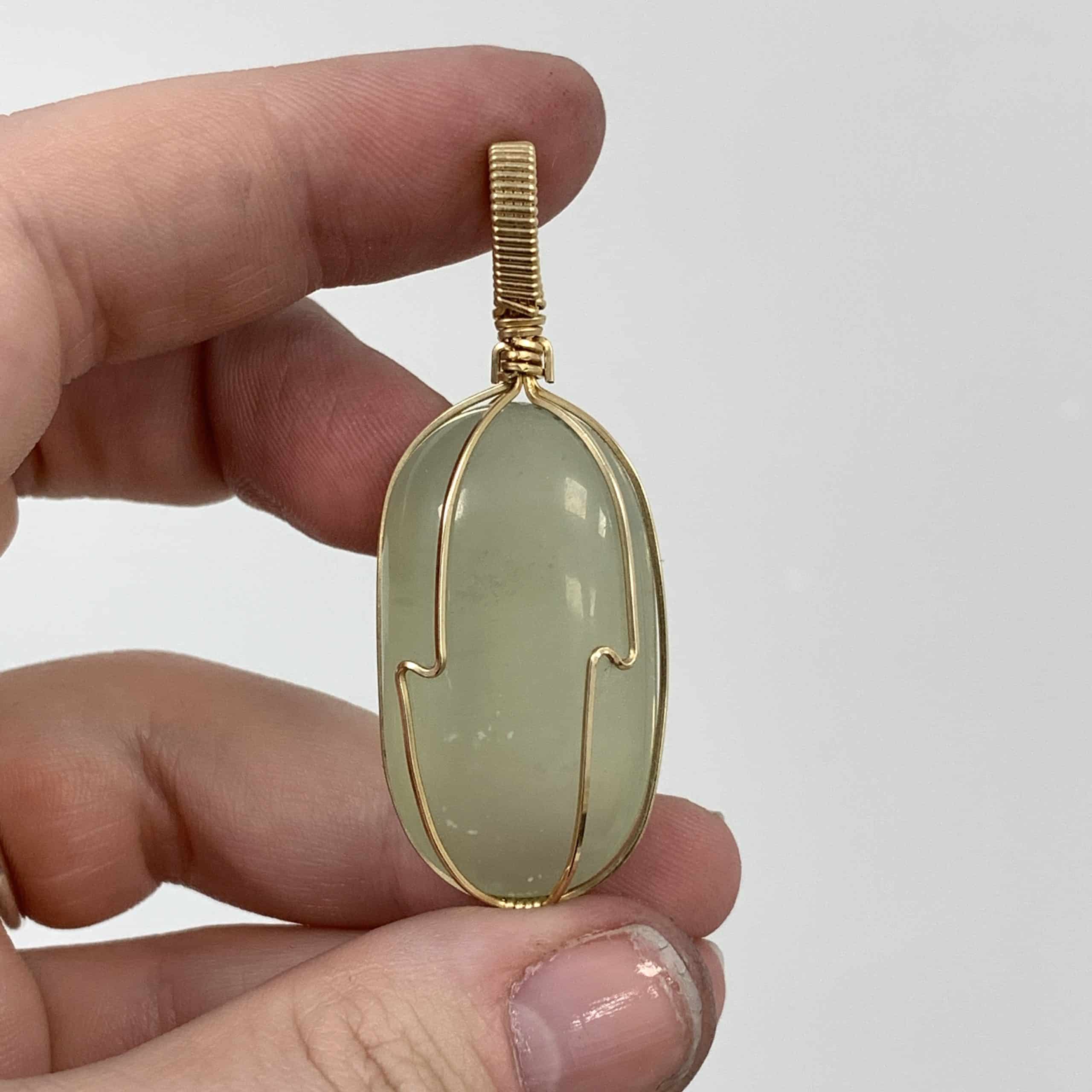 'Jade' (New Jade or Bowenite) pendant for necklace 3-D oval healing crystal
