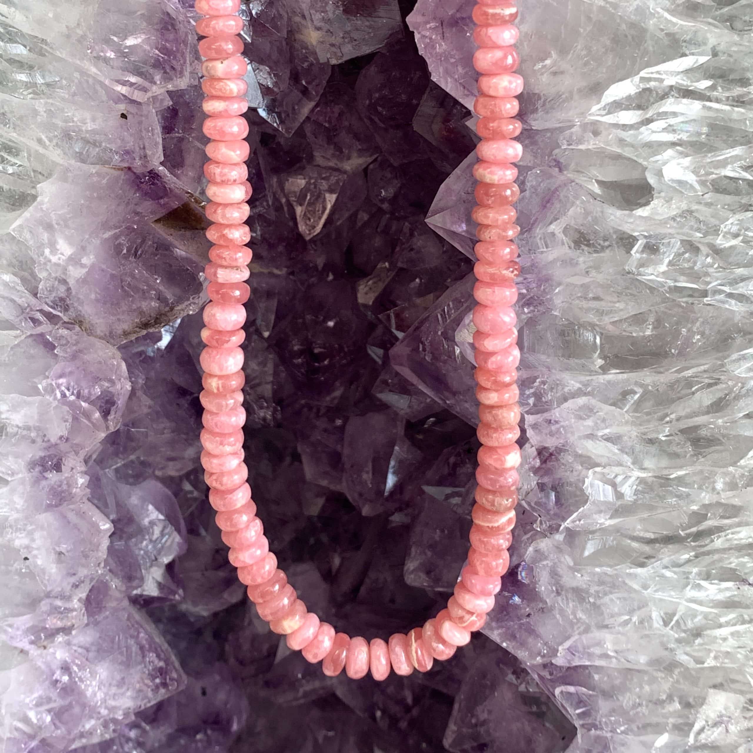 Rhodochrosite necklace - gel beads - healing crystals