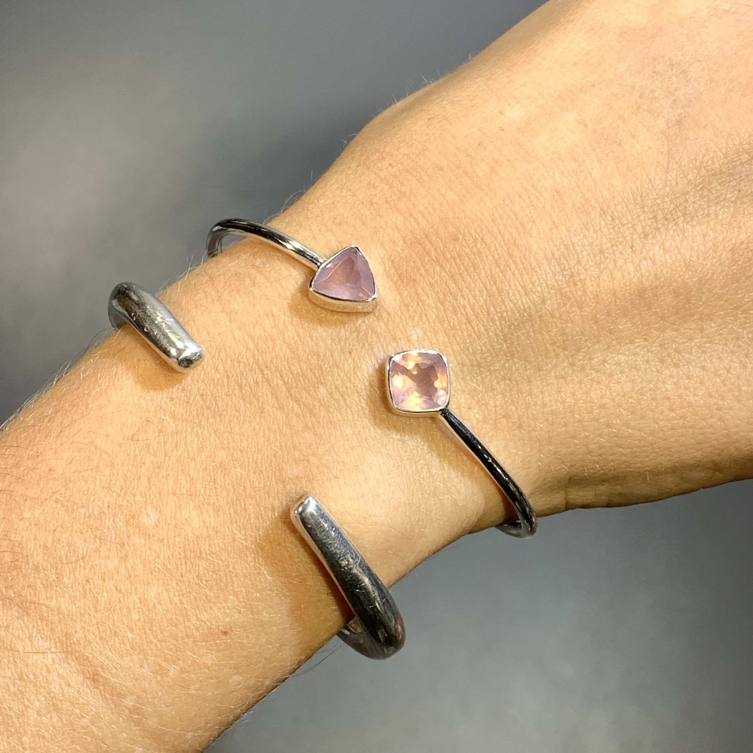 Rose Quartz open-twist cuff bracelet healing crystal - Image 3