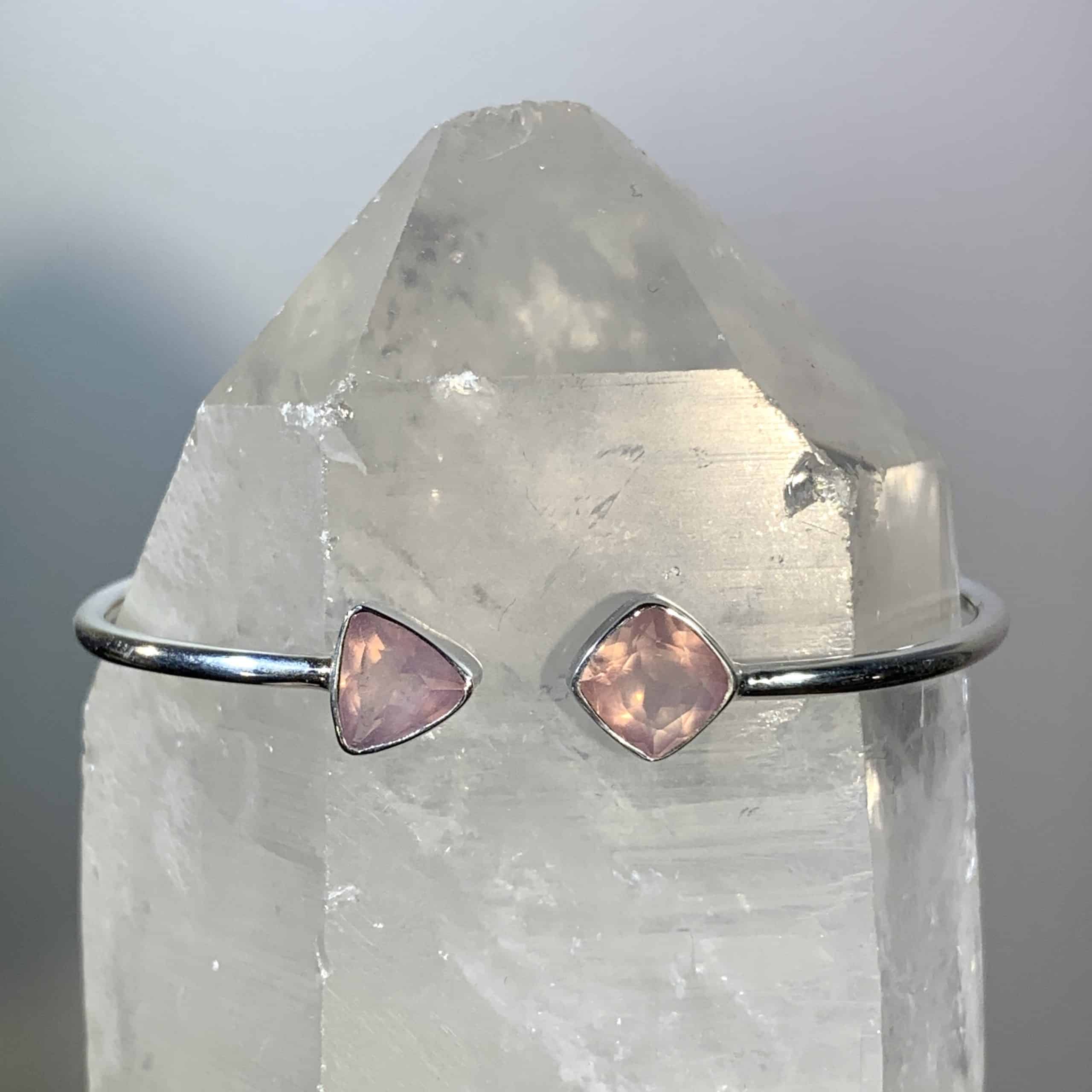 Rose Quartz open-twist cuff bracelet healing crystal