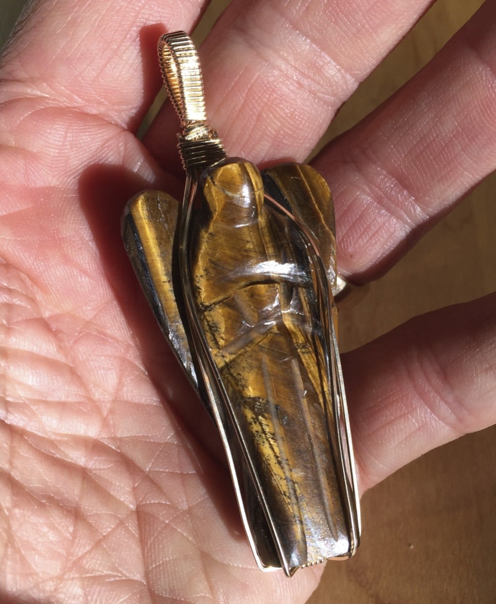 Tiger Eye pendant for necklace angel GF wrapped healing crystal