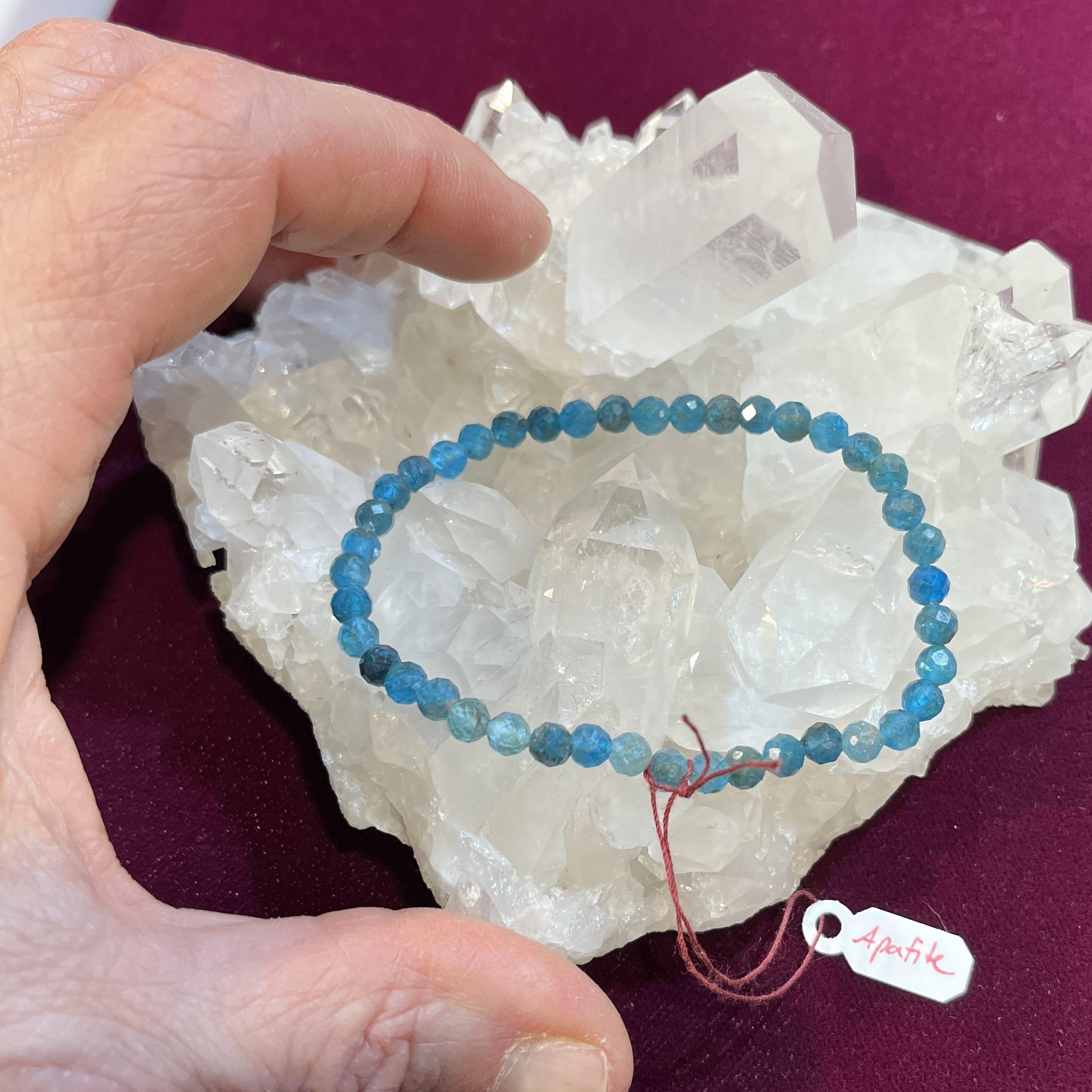Apatite (blue, faceted beads) stretch bracelet (4mm) healing crystal