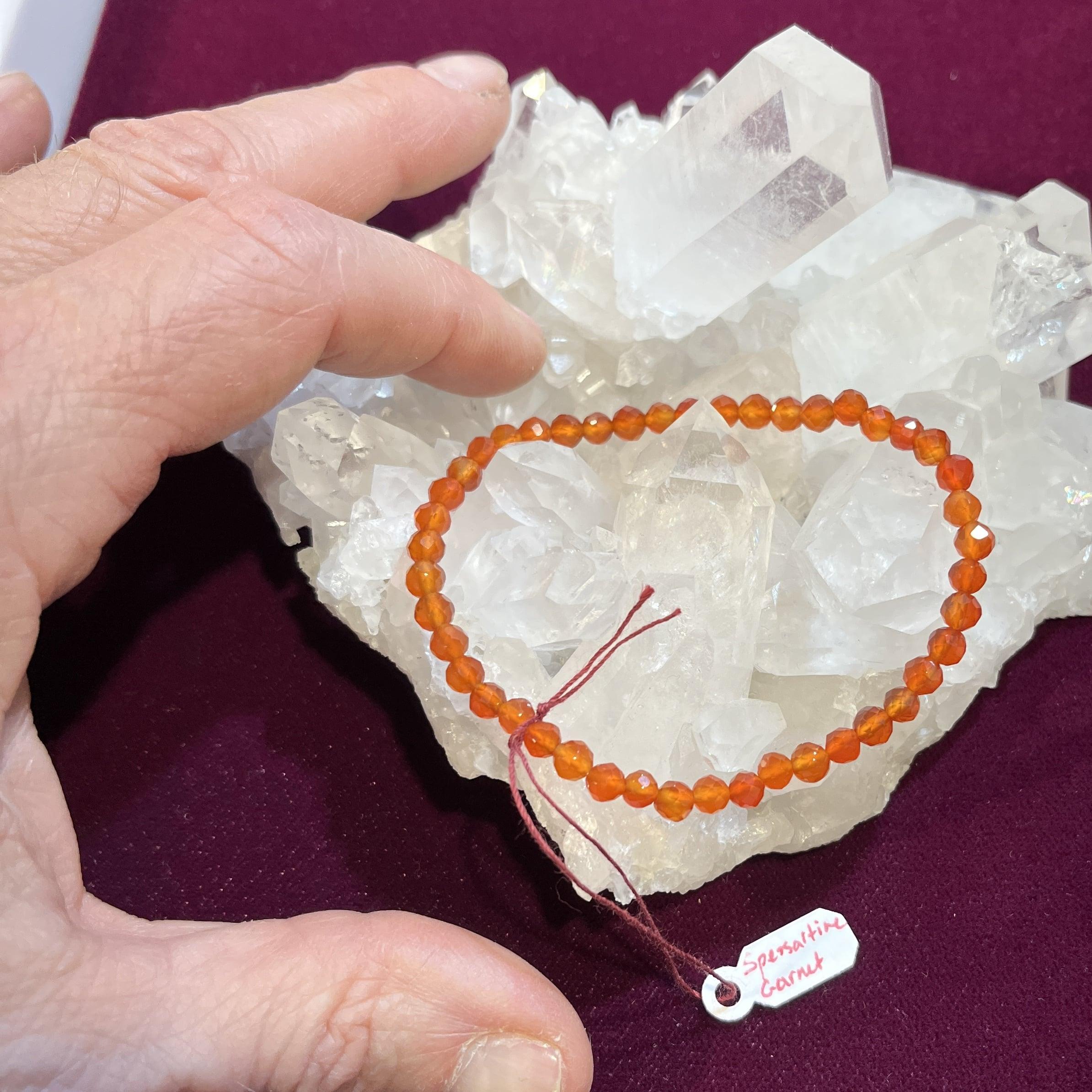 Garnet, Spessartine (faceted beads) bead bracelet (4mm) healing crystal