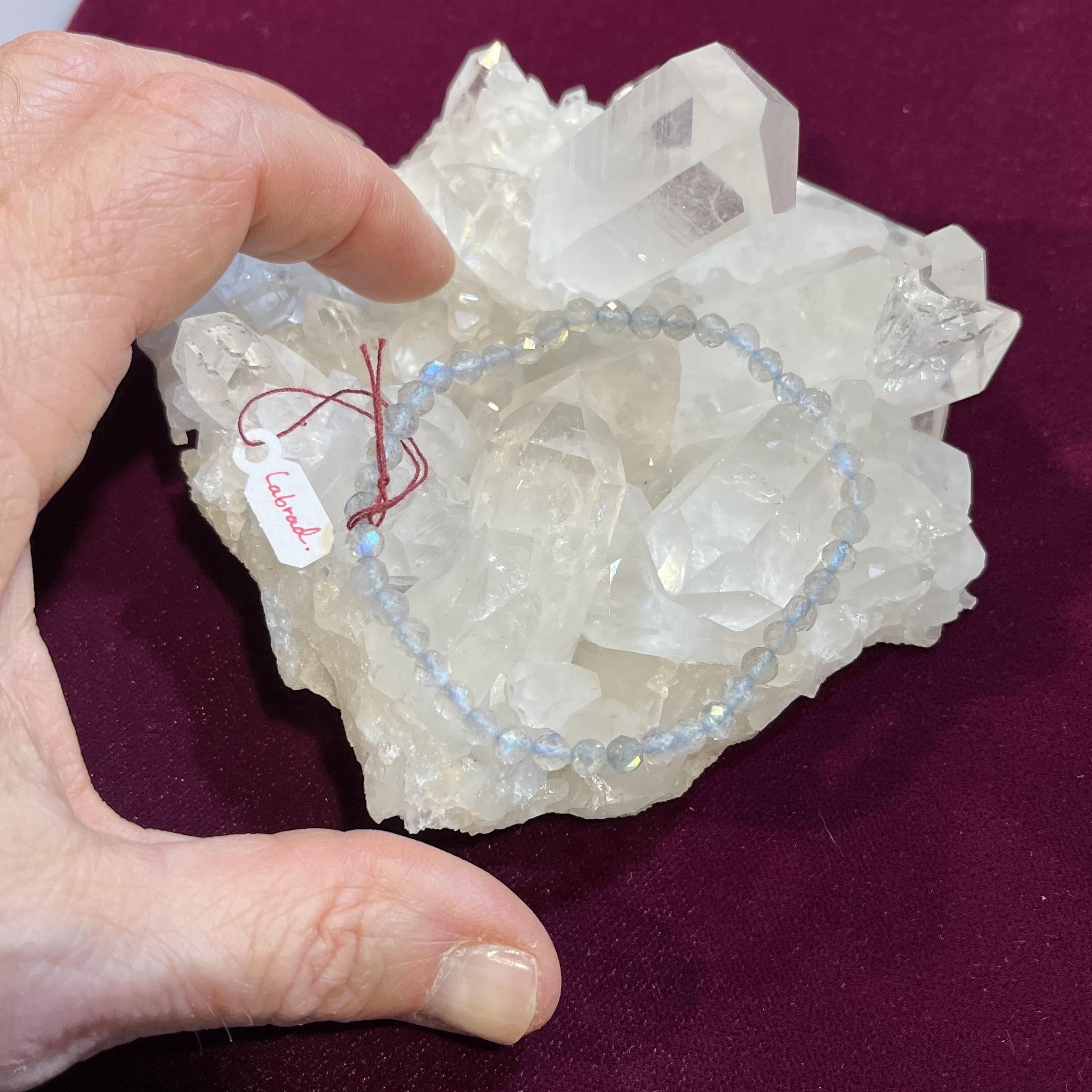 Labradorite, blue (faceted beads) stretch bracelet (4mm) healing crystal