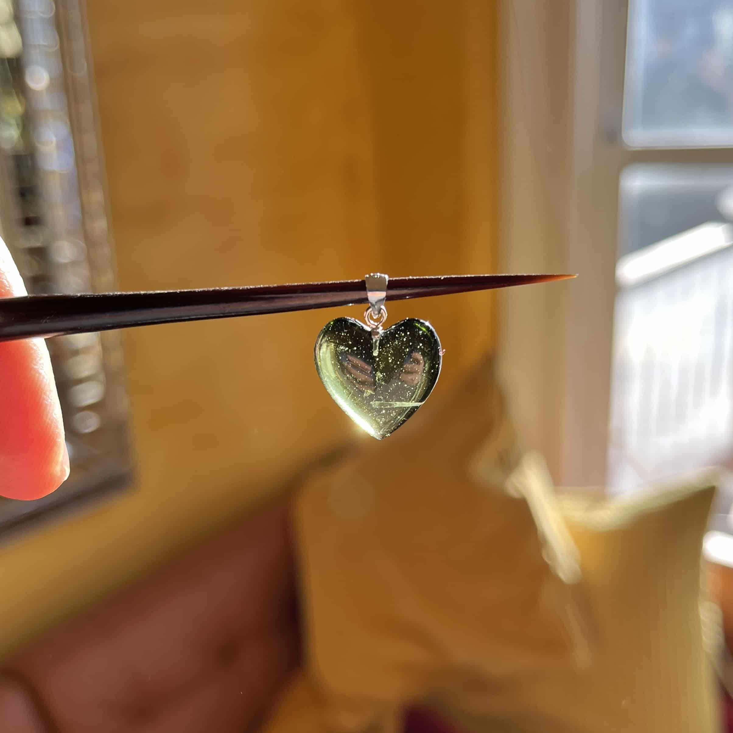 Moldavite pendant heart for necklace (9.41ct) Nesmen healing crystal