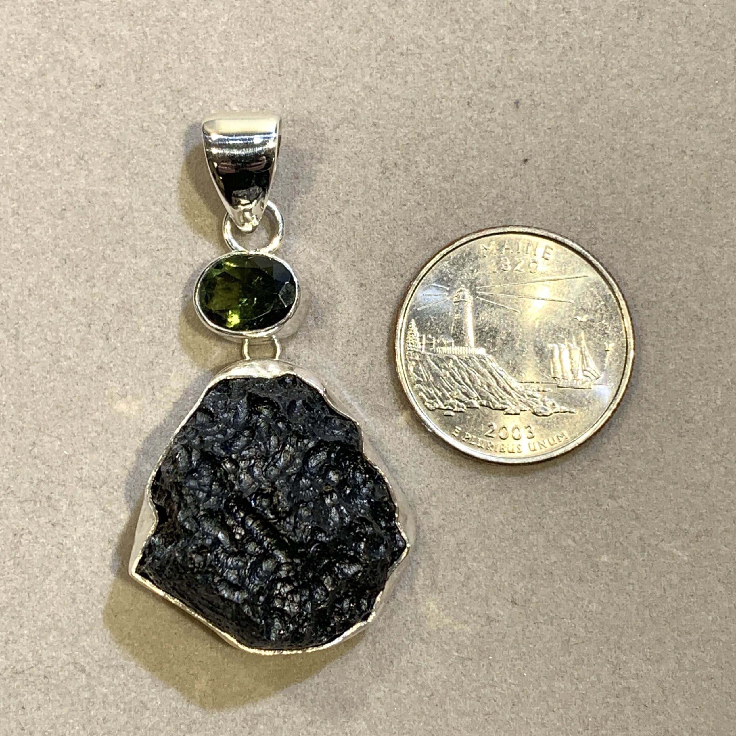 Moldavite pendant (faceted) w Tibetan Tektite healing crystal - Image 3