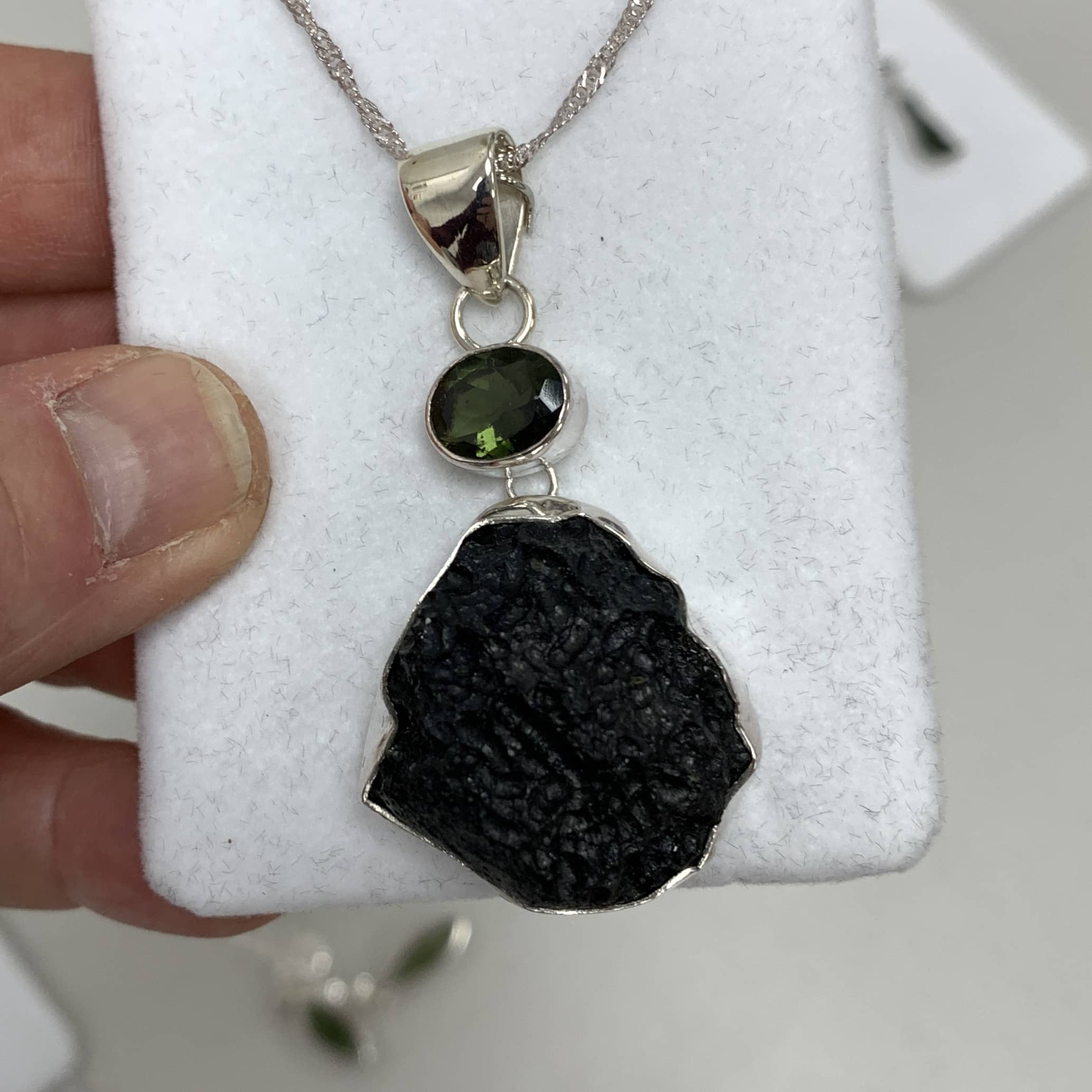 Moldavite pendant (faceted) w Tibetan Tektite healing crystal - Image 4