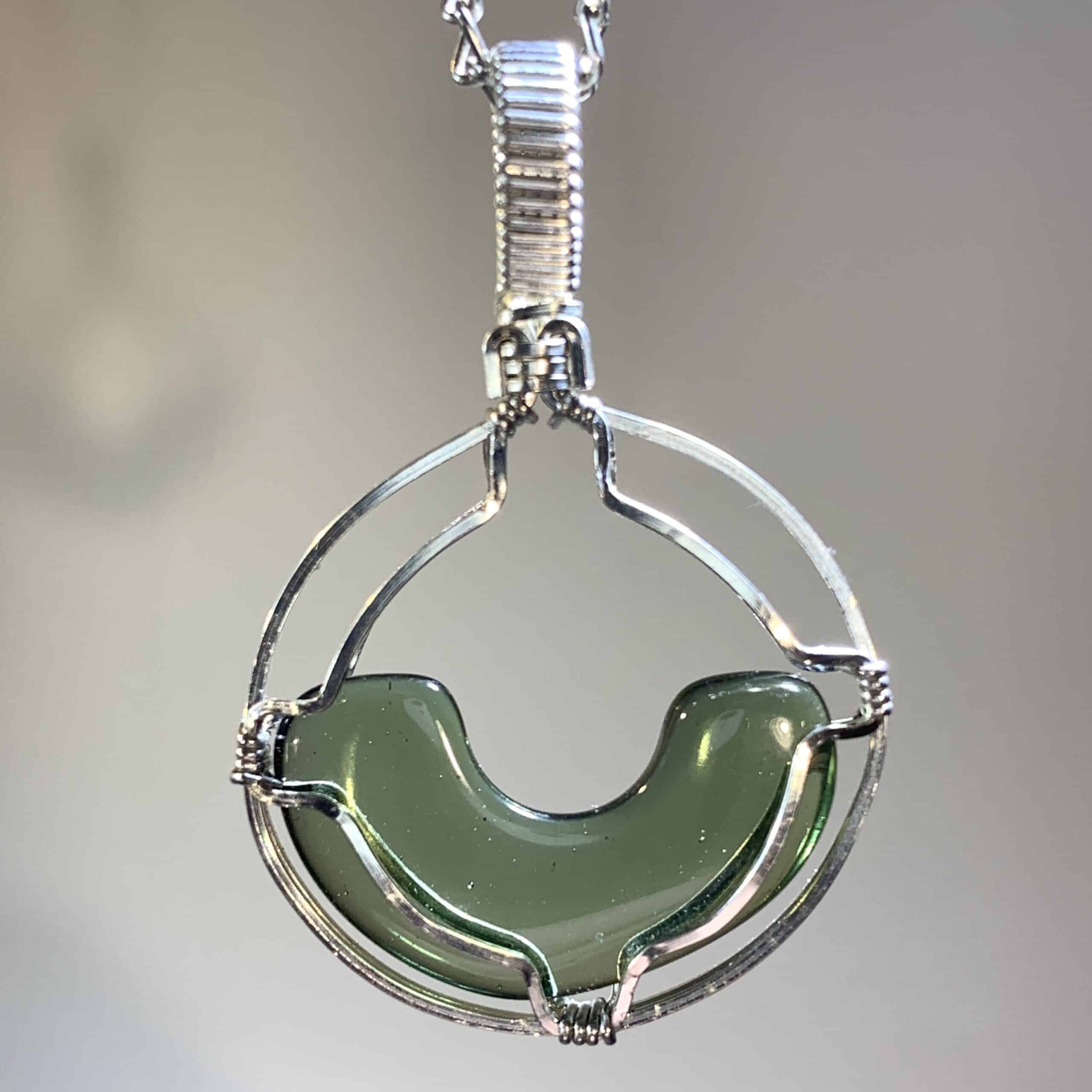 Moldavite pendant (polished) 'smiley' healing crystal