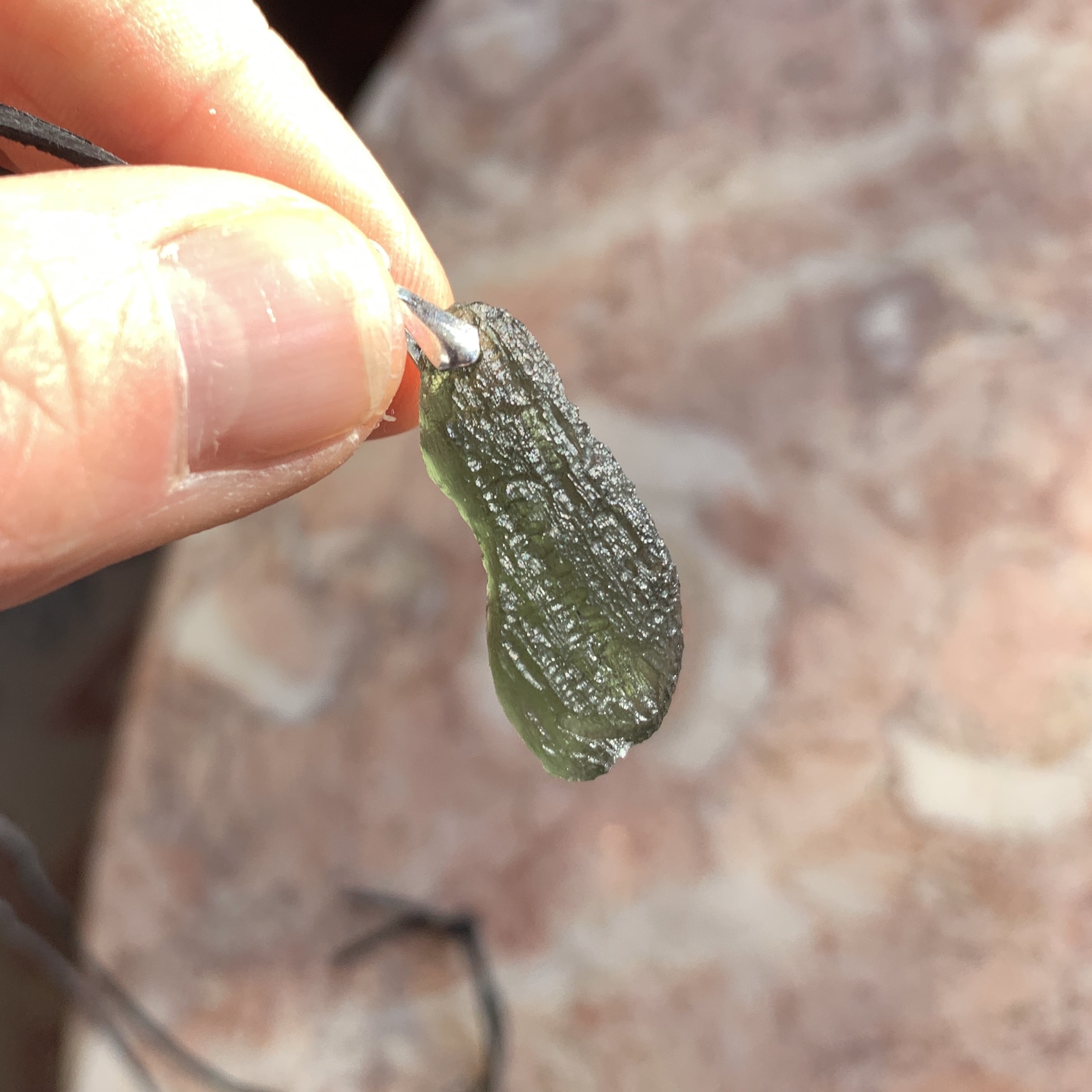 Moldavite pendant (rough) drilled 'emerald lake' (2.75) healing crystal