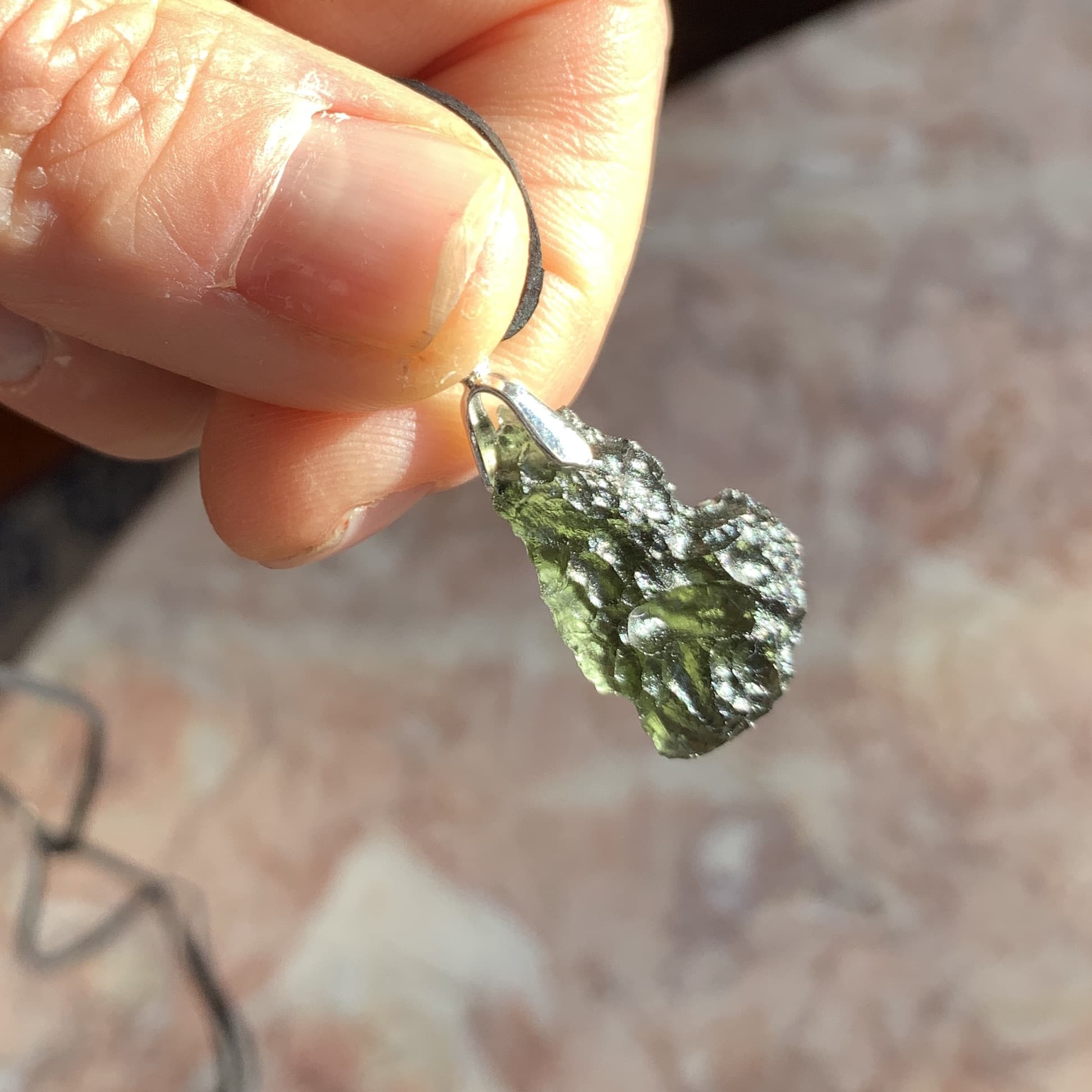 Moldavite pendant (rough drilled) 'heavily cratered' (2.68gr) healing crystal