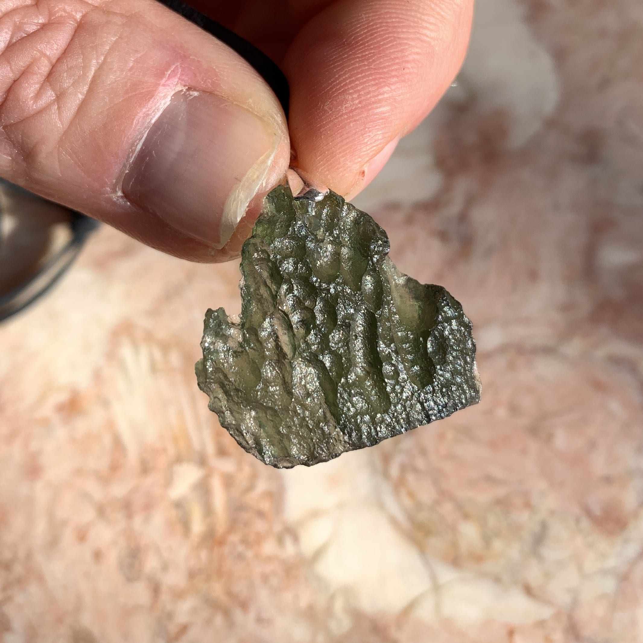 Moldavite pendant (rough) standing 'triple gateway' (3.92) healing crystal