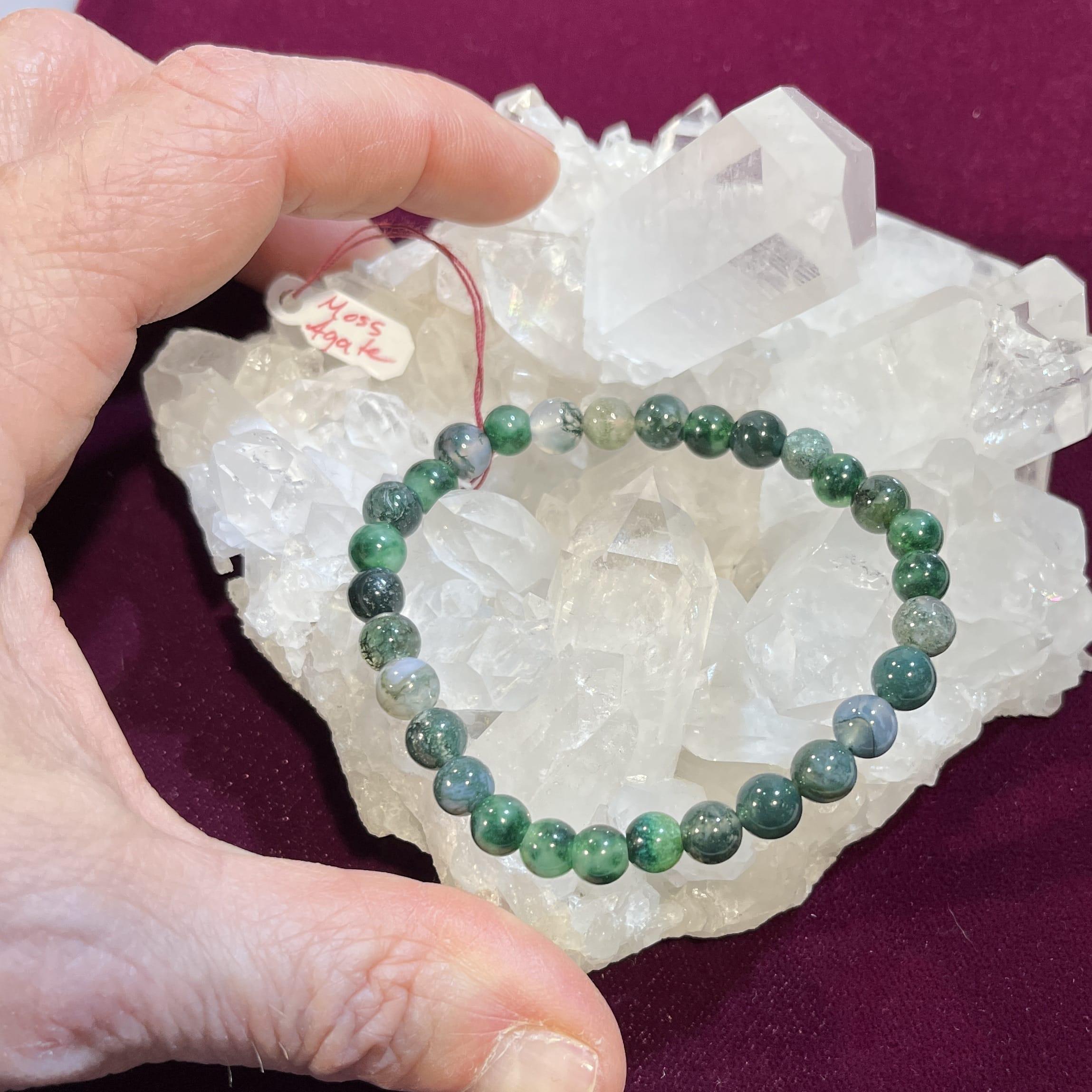 Agate (Moss) faceted bead Moss Agate stretch bracelet (6mm) healing crystal