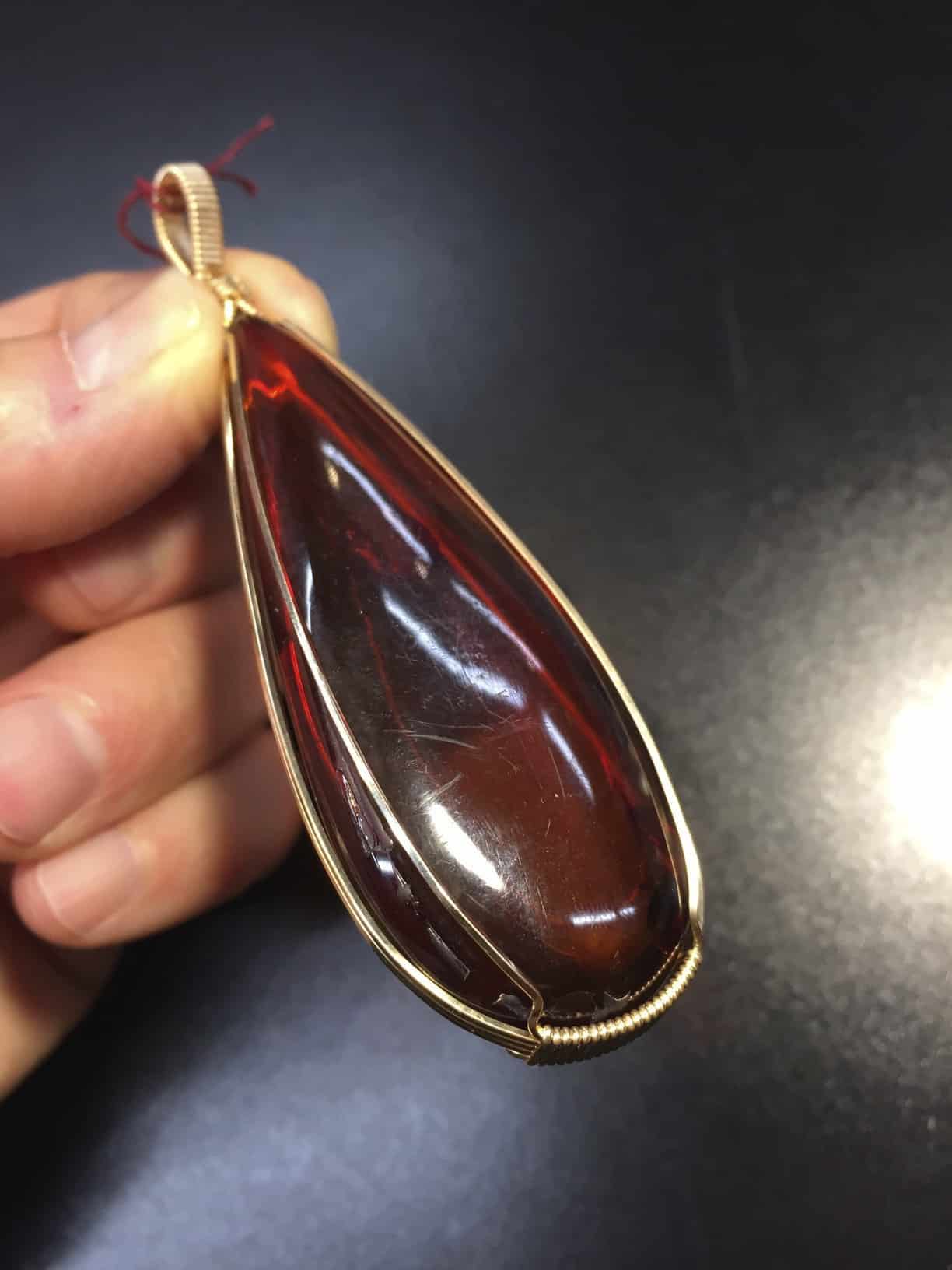 Amber (Baltic, cherry) pendant for necklace 'pod' healing crystal