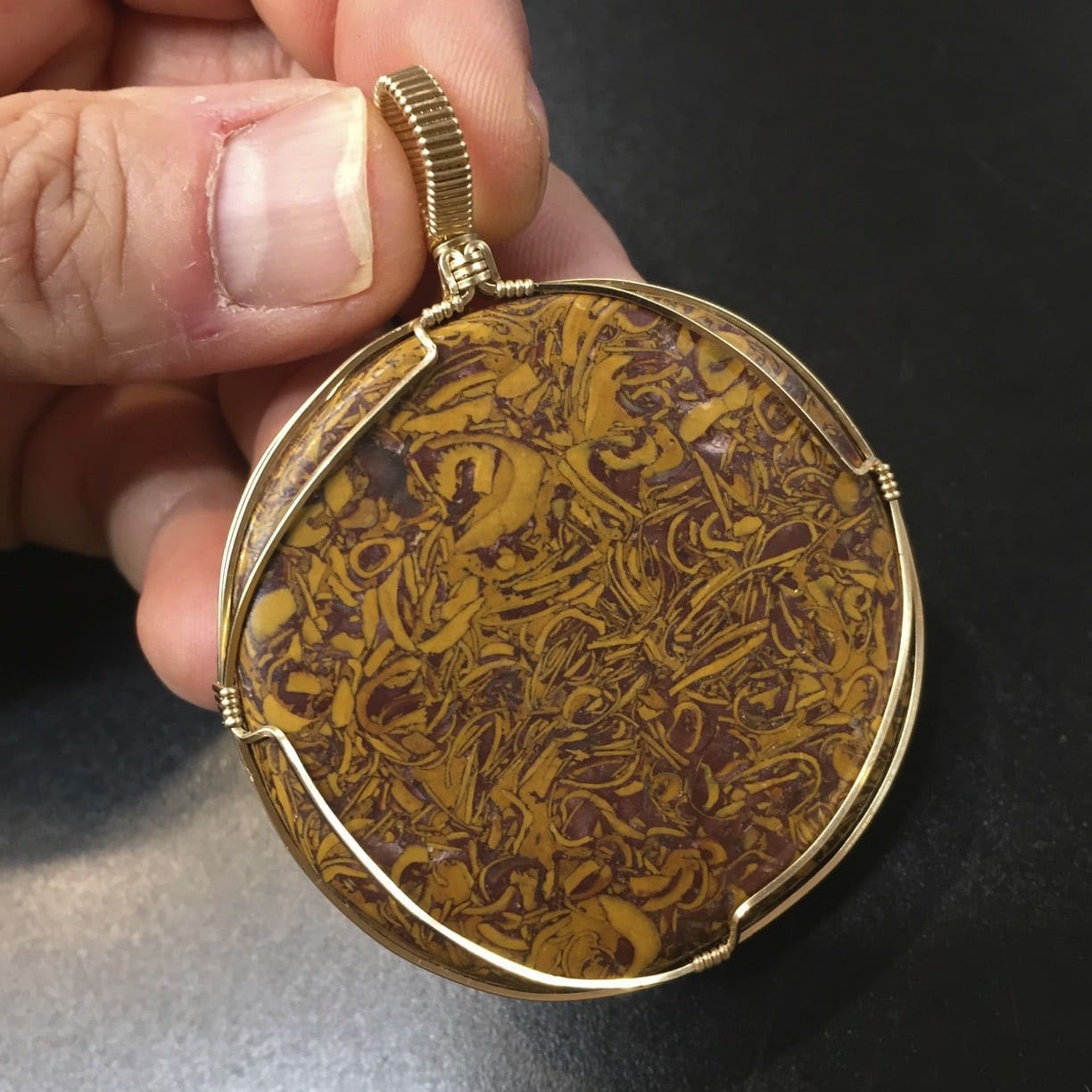 Jasper Coquina) wire-wrapped disc pendant for necklace healing crystal