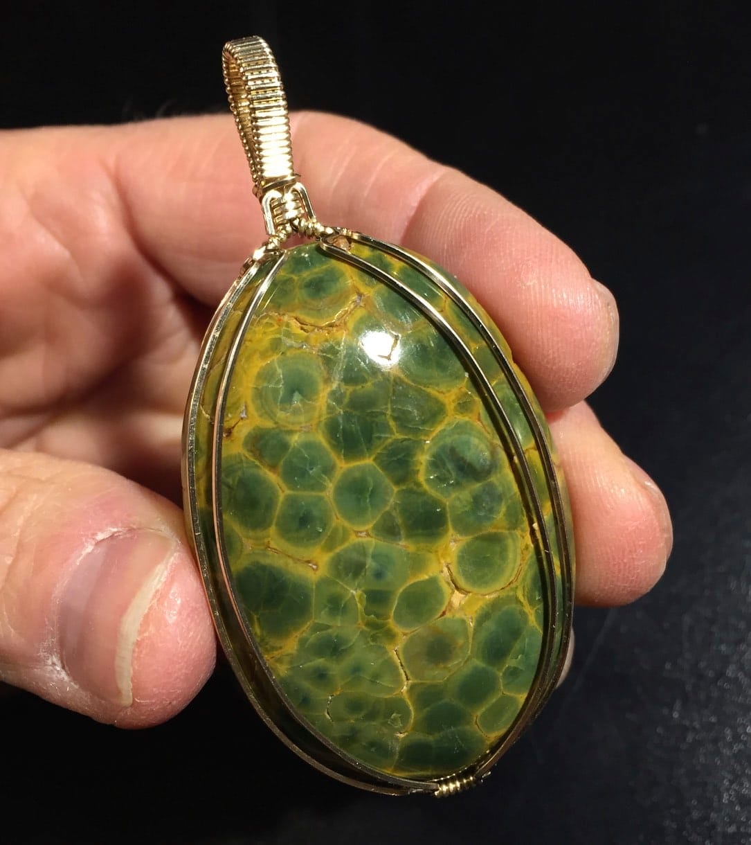 Jasper (Ocean) orbicular green/yellow pendant for necklace healing crystal