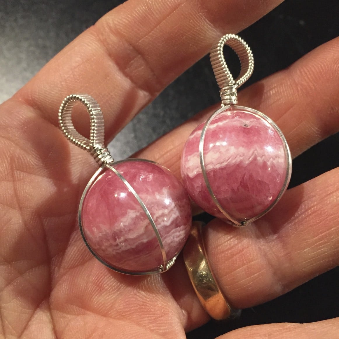 Rhodochrosite pendant for necklace,wrapped sphere, healing crystal