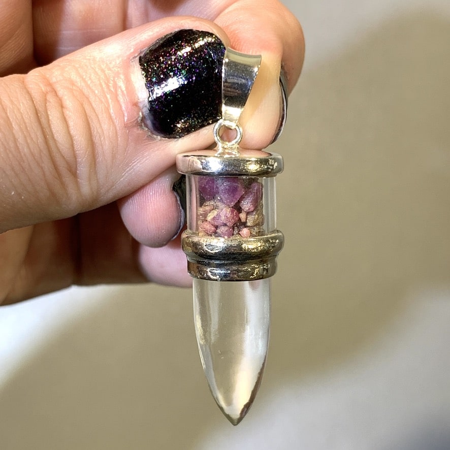 Ruby & Clear Quartz pendant for necklace (pendulum style) healing crystal - Image 2