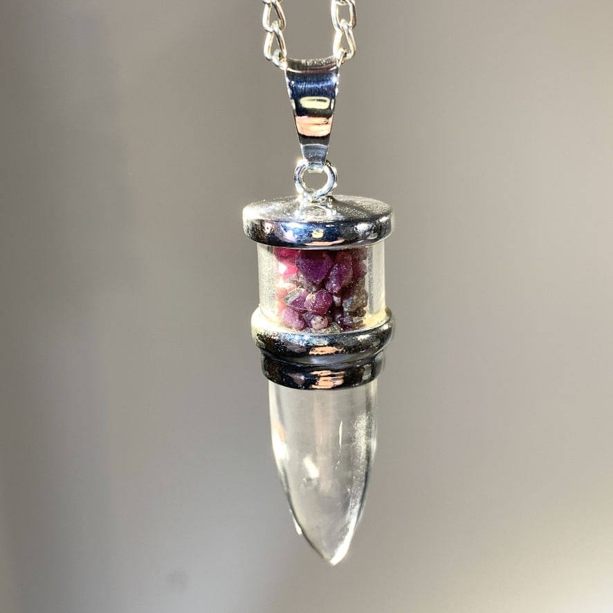 Ruby & Clear Quartz pendant for necklace (pendulum style) healing crystal