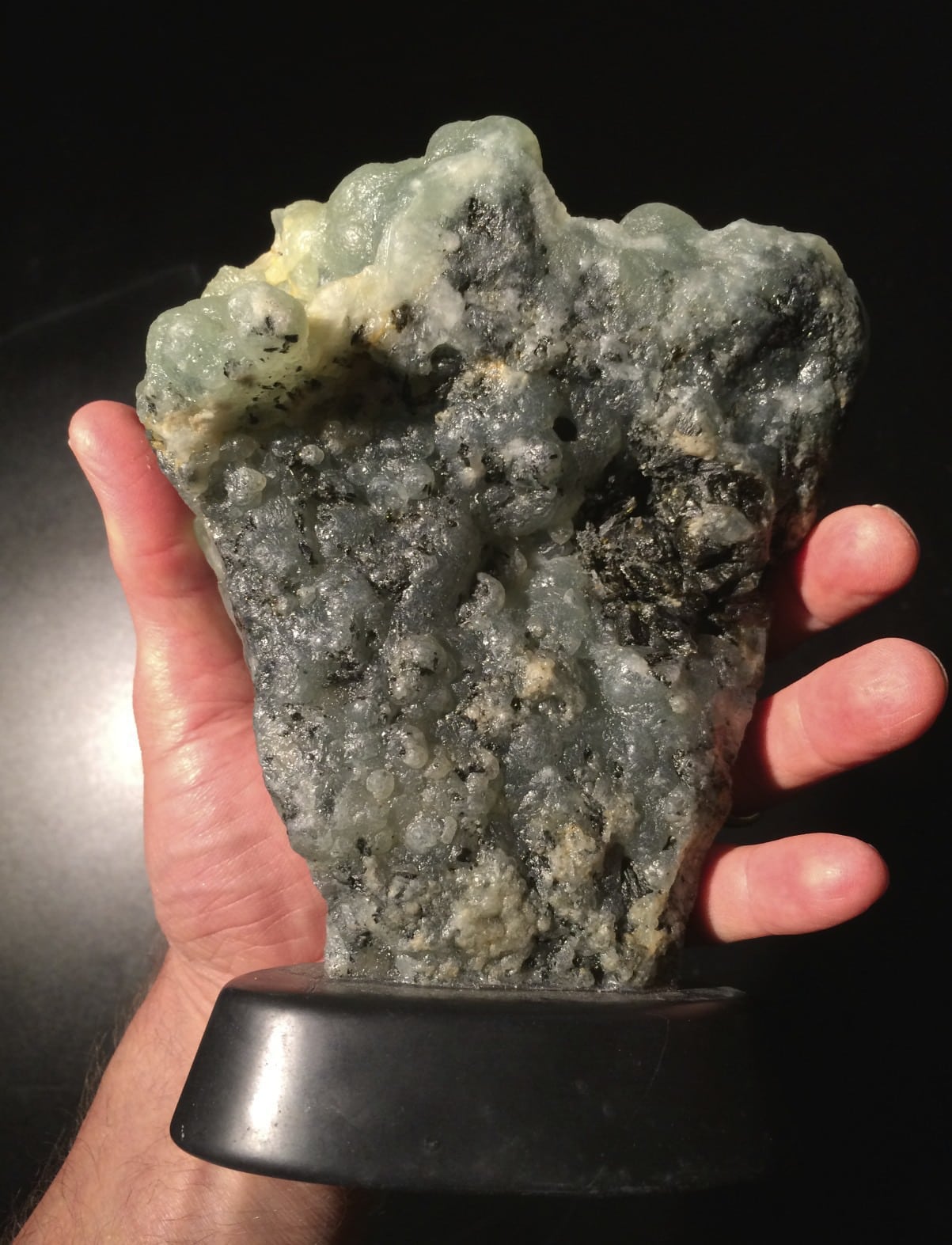 Prehnite display piece on Basalt stand healing crystal - Image 4