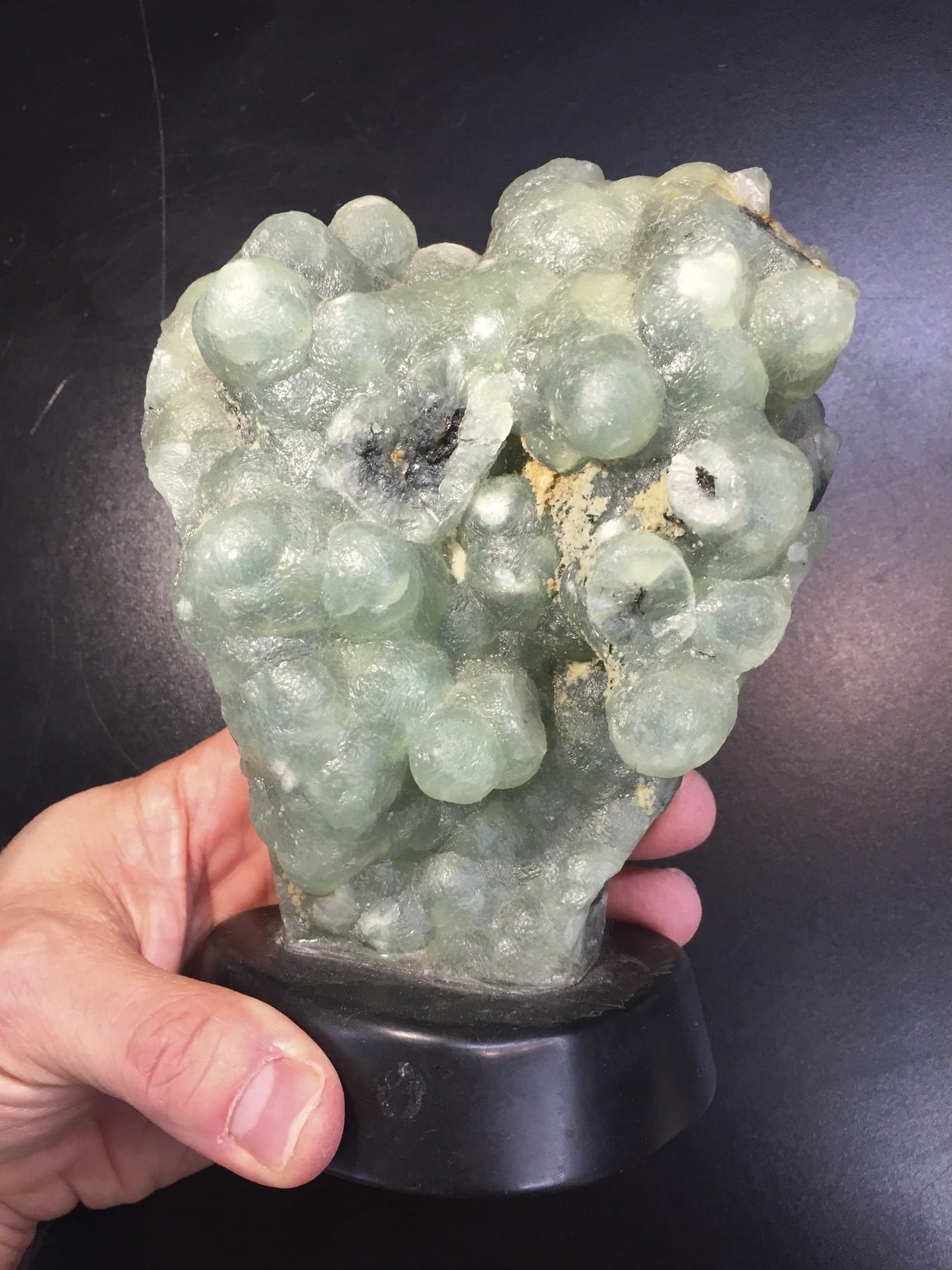 Prehnite display piece on Basalt stand healing crystal