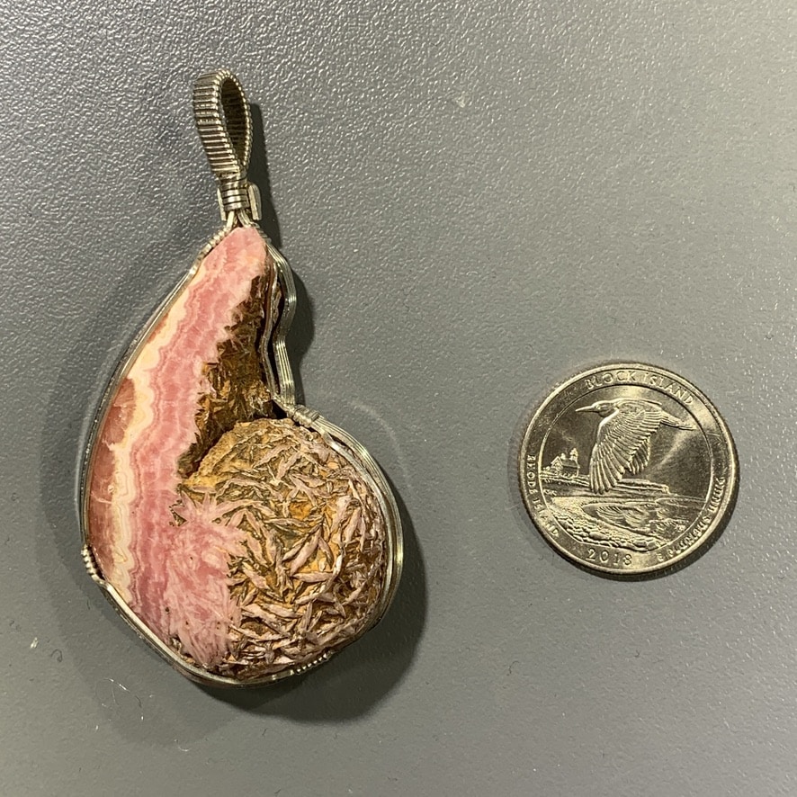 Rhodochrosite pendant for necklace w 'ammonite coil' healing crystal - Image 3