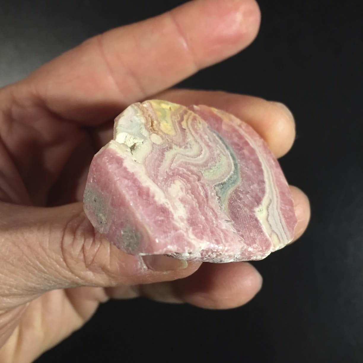 Rhodochrosite standing super-patterned 'mitt' healing crystal - Image 2