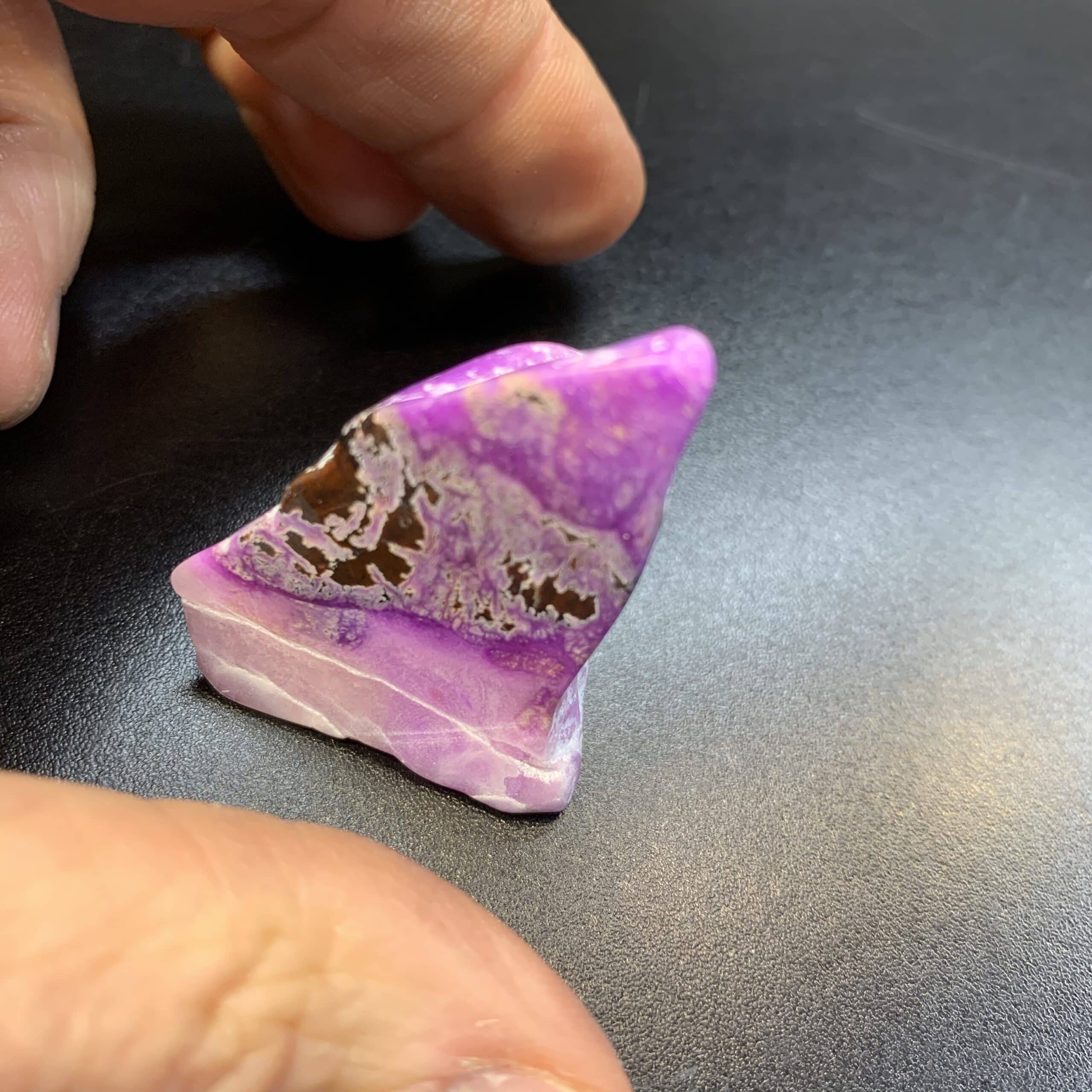 Sugilite (polished slab) standing pink gel 'fin tower' (21.3gr) healing crystal