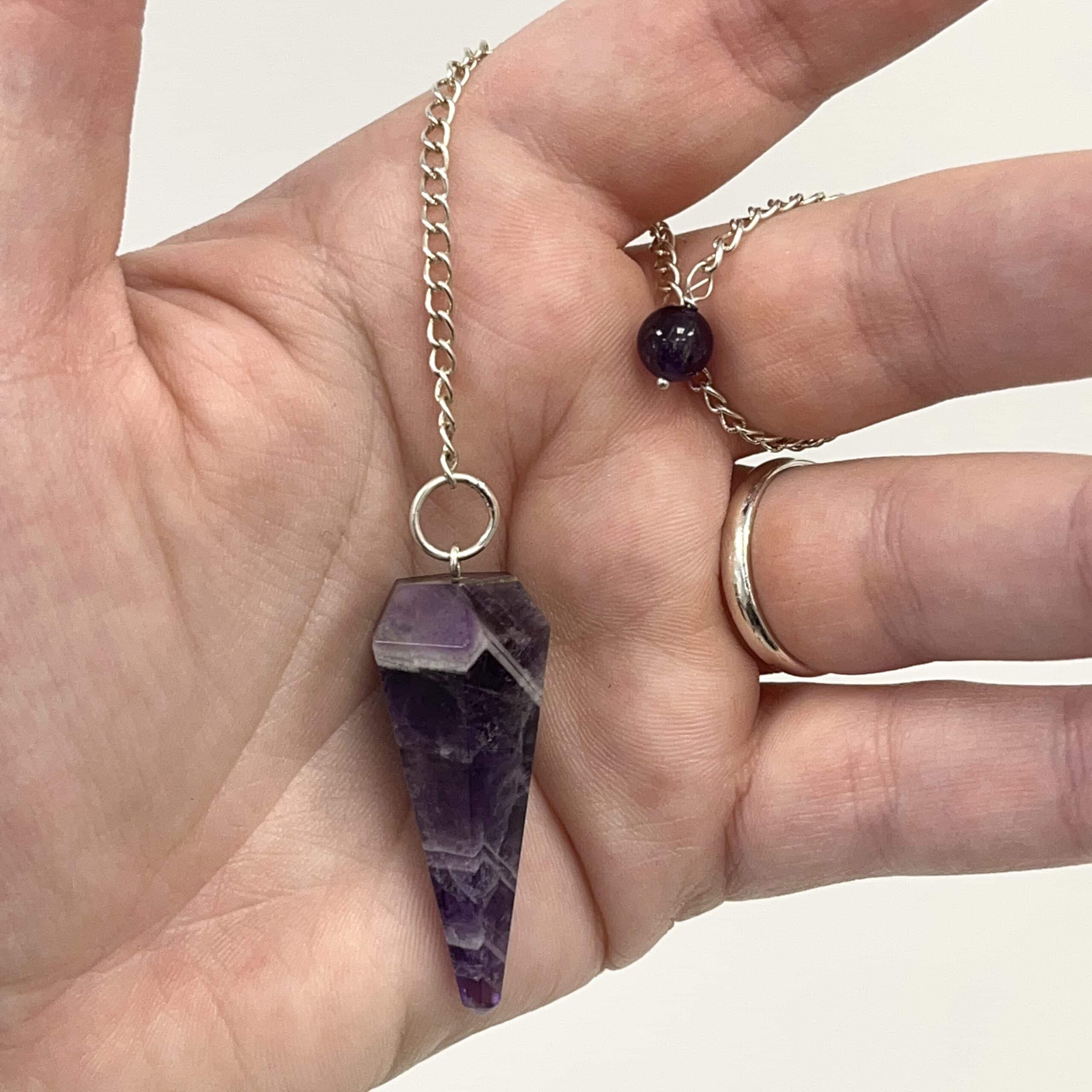 Amethyst (Chevron) semi-Auralite pendulum, healing crystal - Image 2