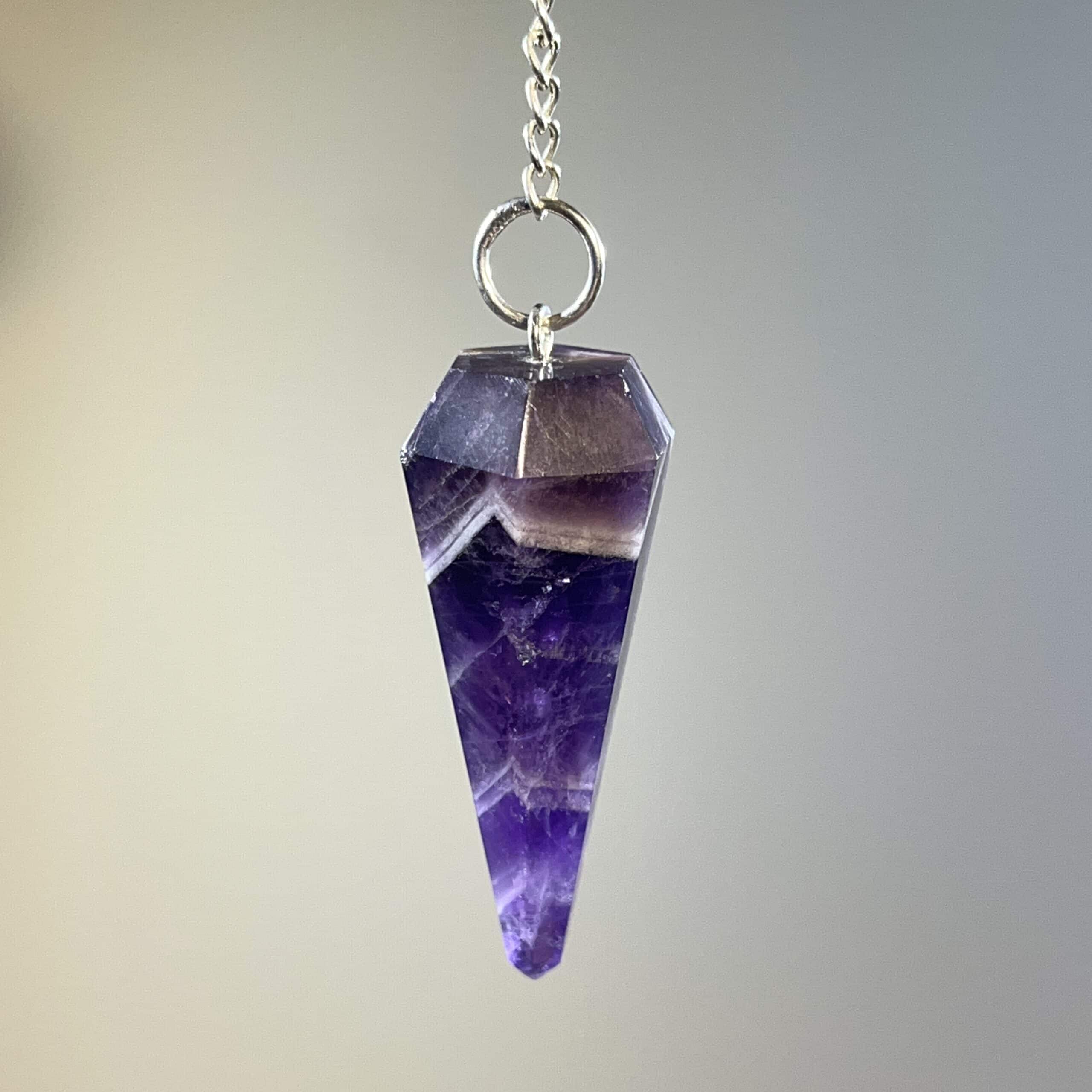 Amethyst (Chevron) semi-Auralite pendulum, healing crystal - Image 3