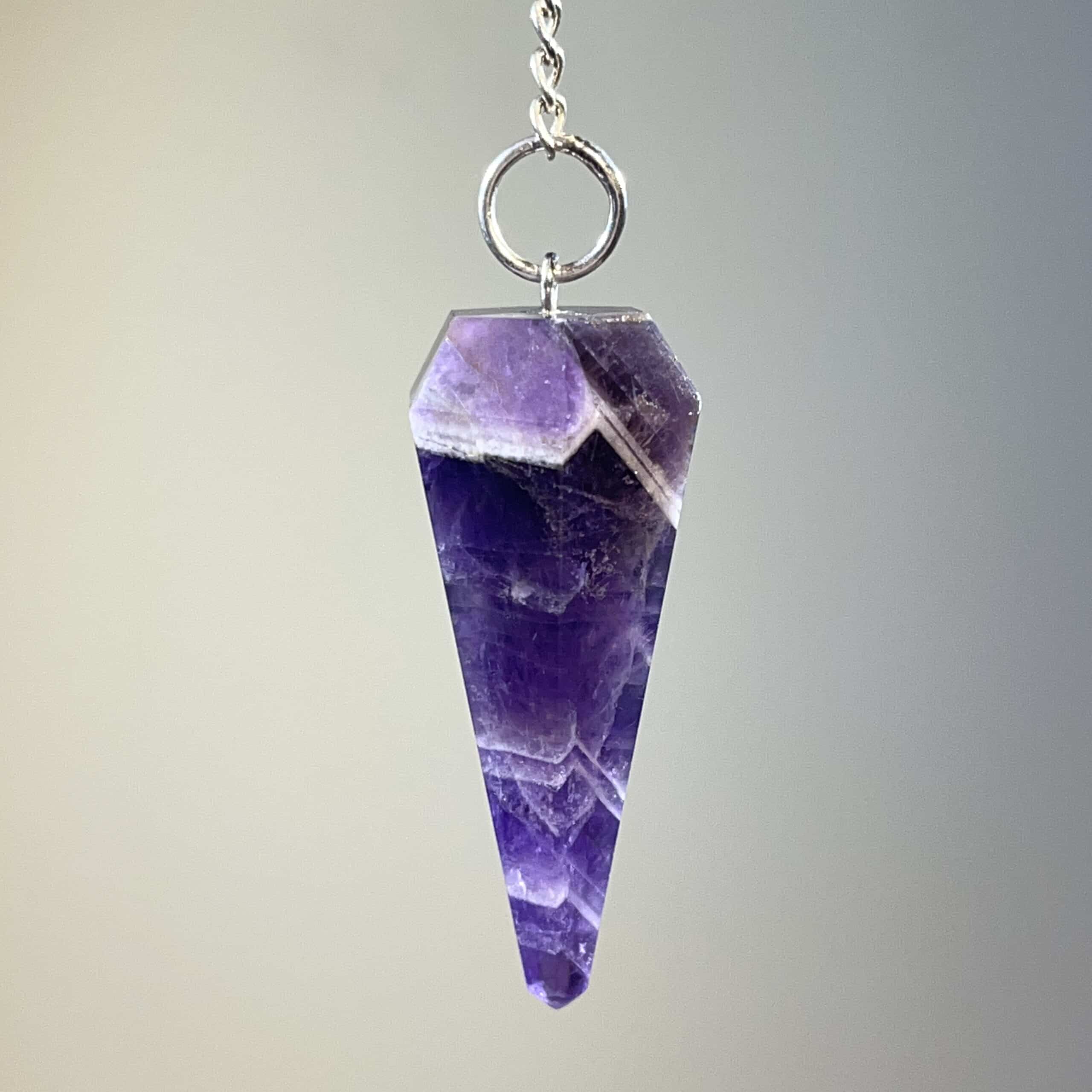 Amethyst (Chevron) semi-Auralite pendulum, healing crystal