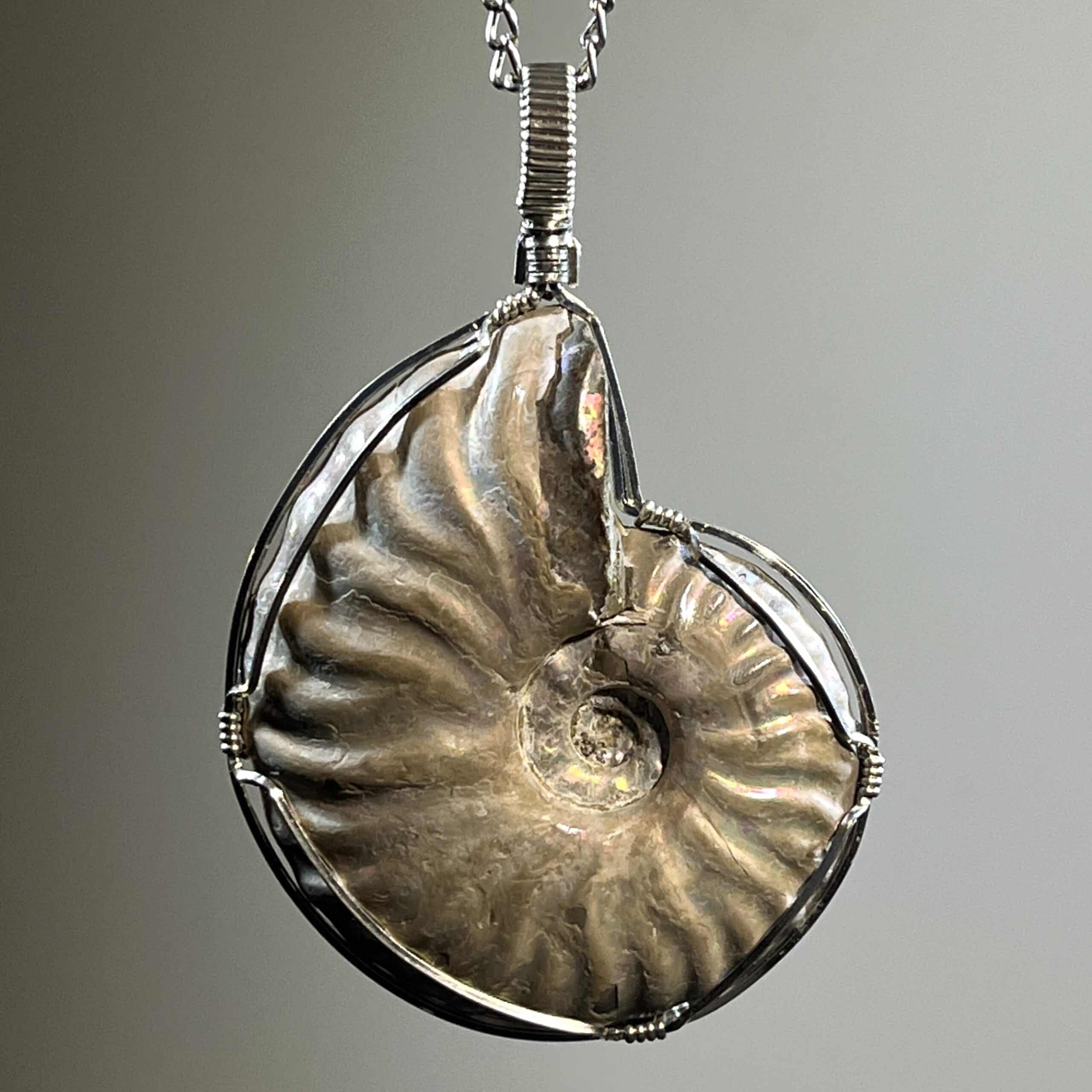Ammonite fossil (pearly) pendant for necklace custom wrapped healing crystal - Image 4