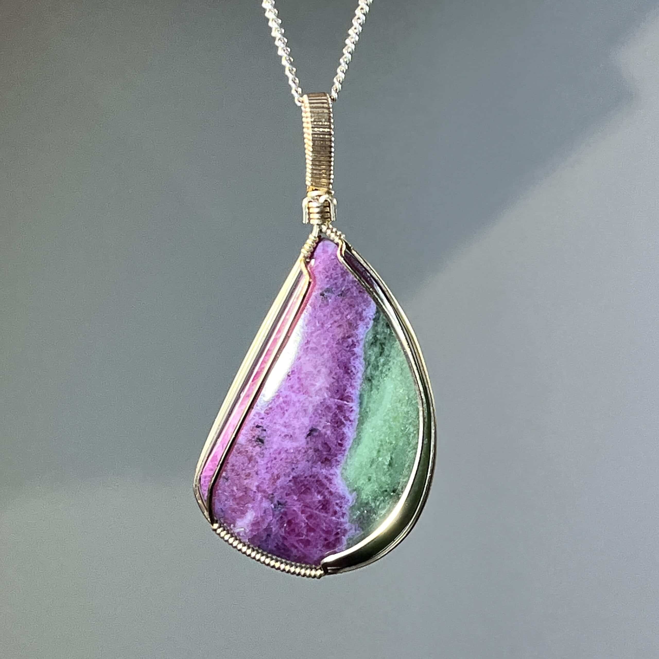 Ruby in Zoisite custom wrapped pendant for necklace healing crystal