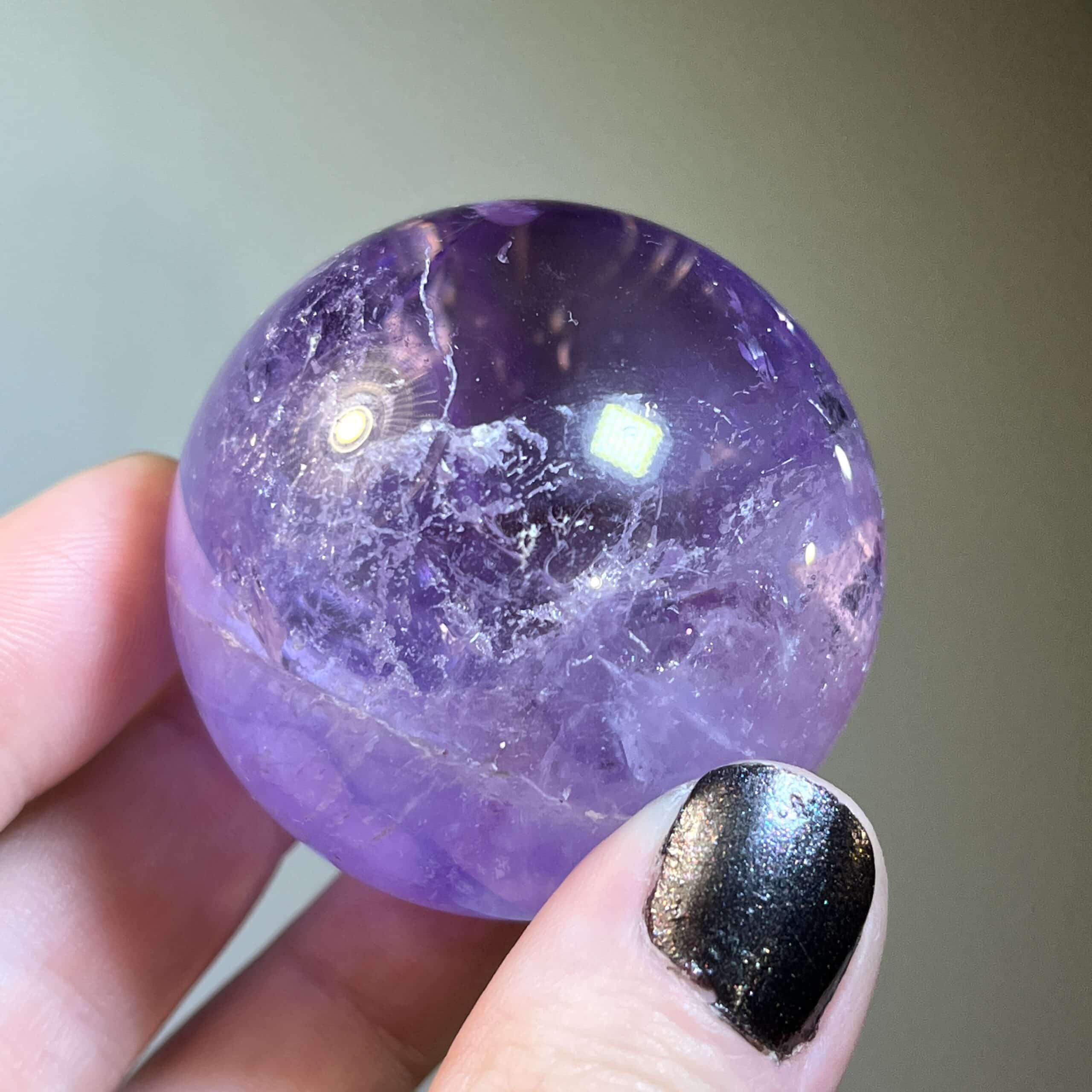Amethyst sphere palm display piece w several rainbows, healing crystal - Image 2