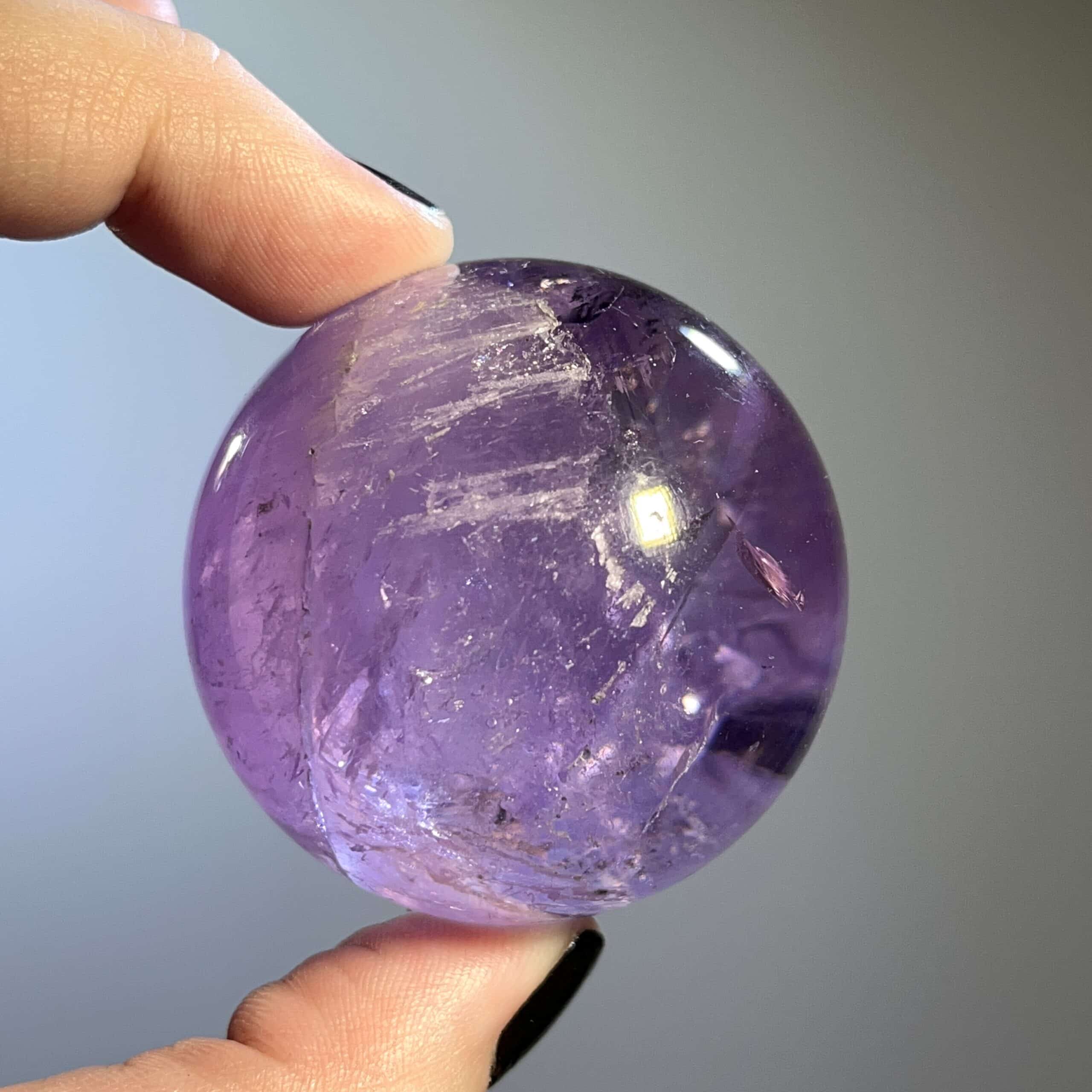 Amethyst sphere palm display piece w several rainbows, healing crystal - Image 3