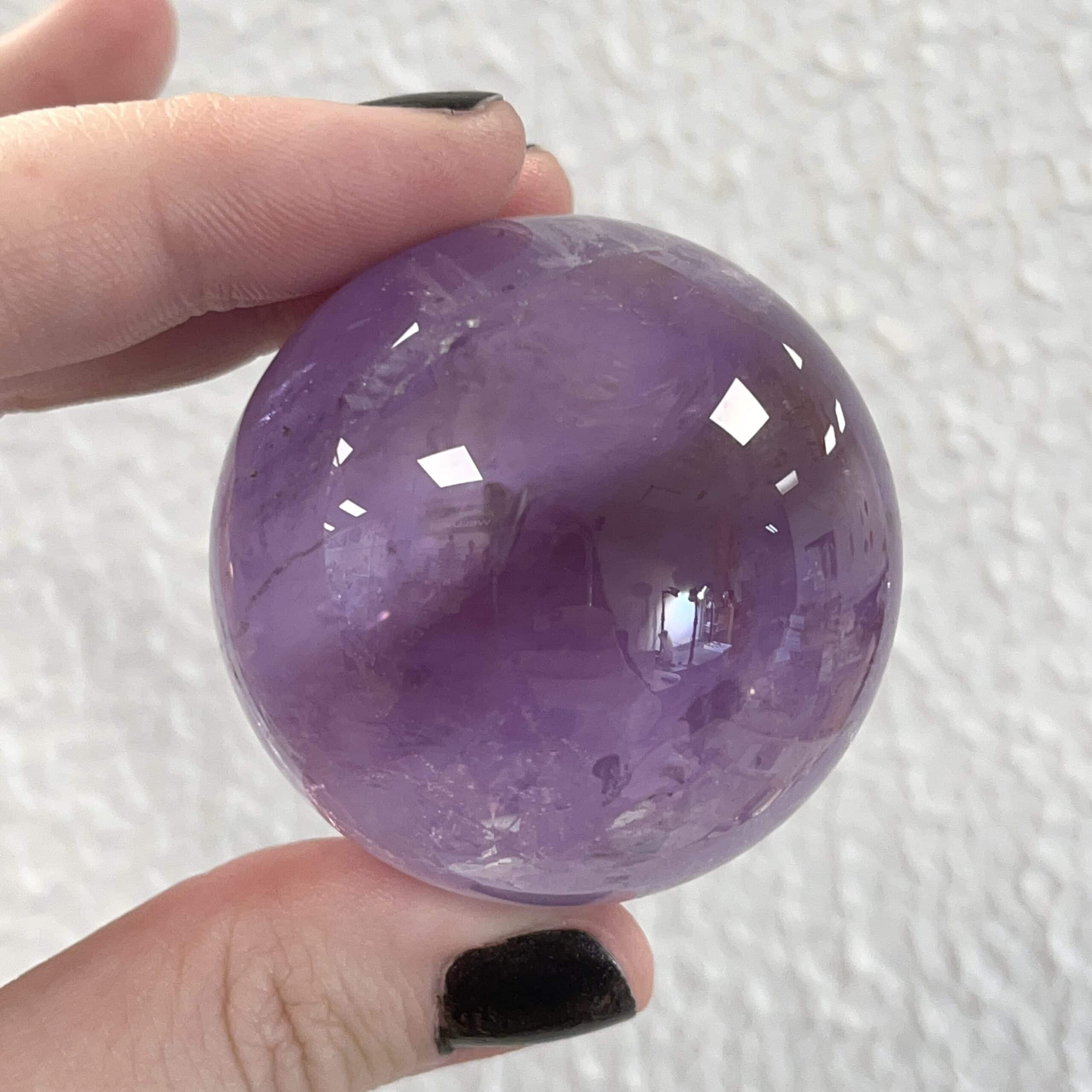 Amethyst sphere palm display piece w several rainbows, healing crystal - Image 4