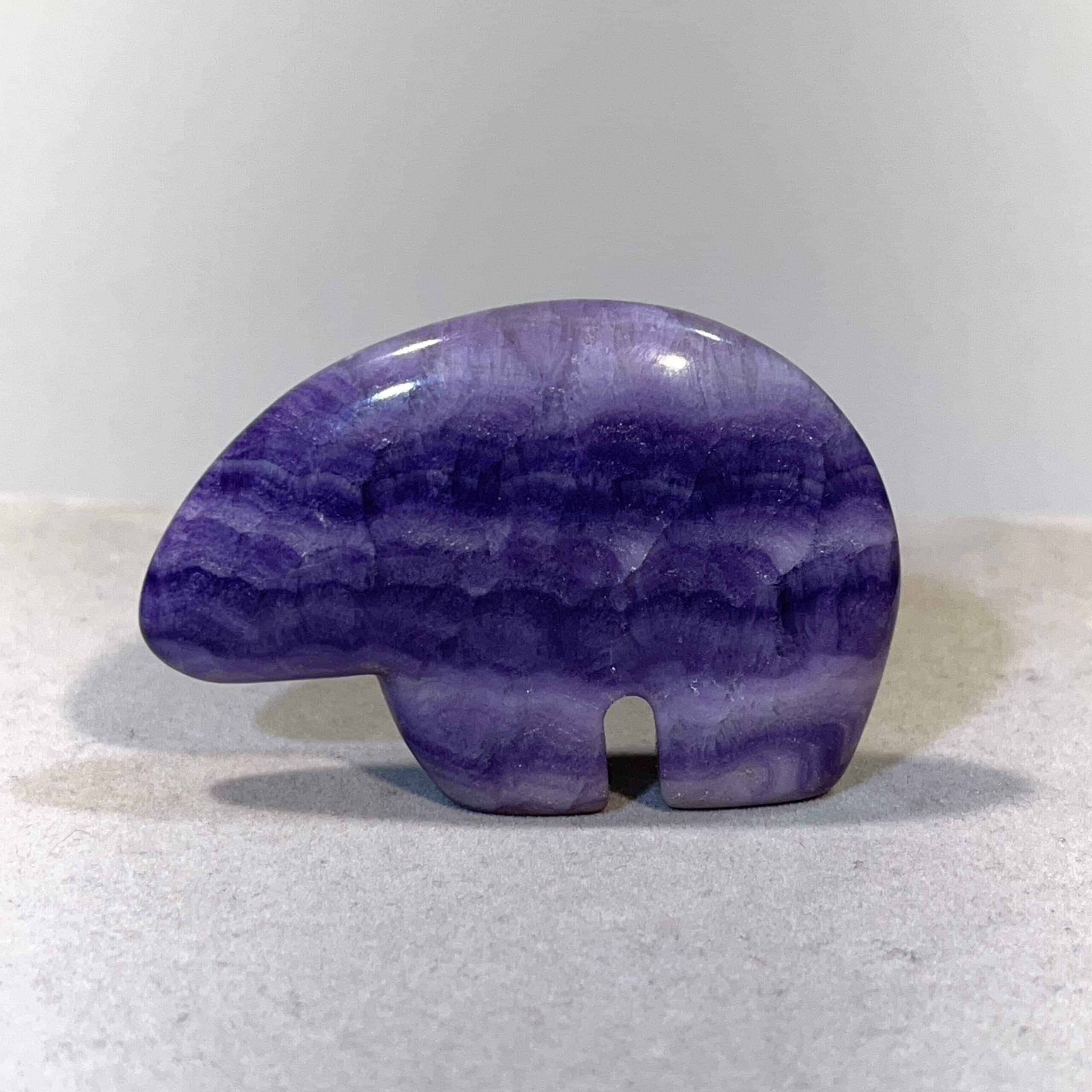 Fluorite (carving) purple satin Zuni bear standing, healing crystal - Image 2