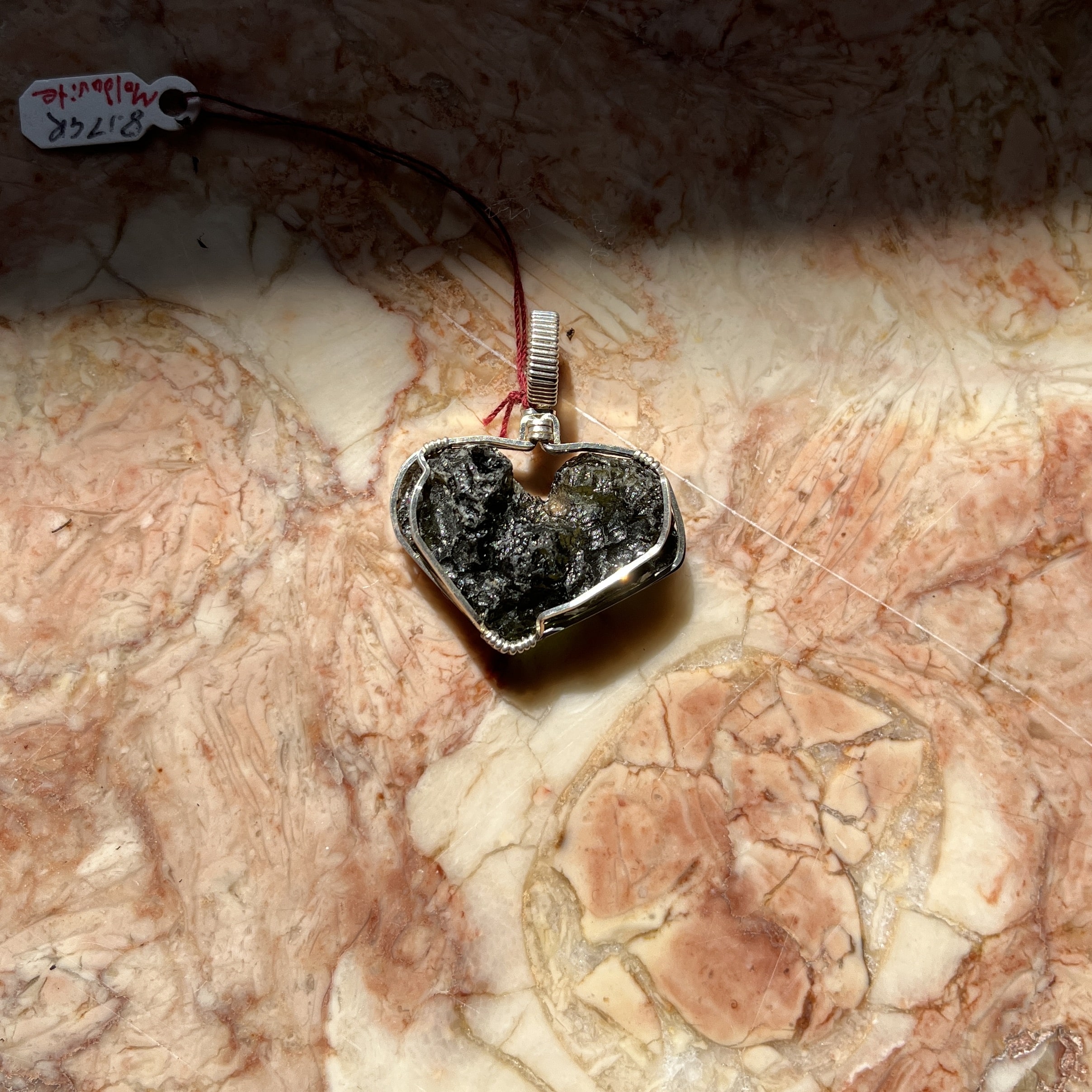 Moldavite pendant (rough) silver wrap HEART (8.17gr) healing crystal - Image 9