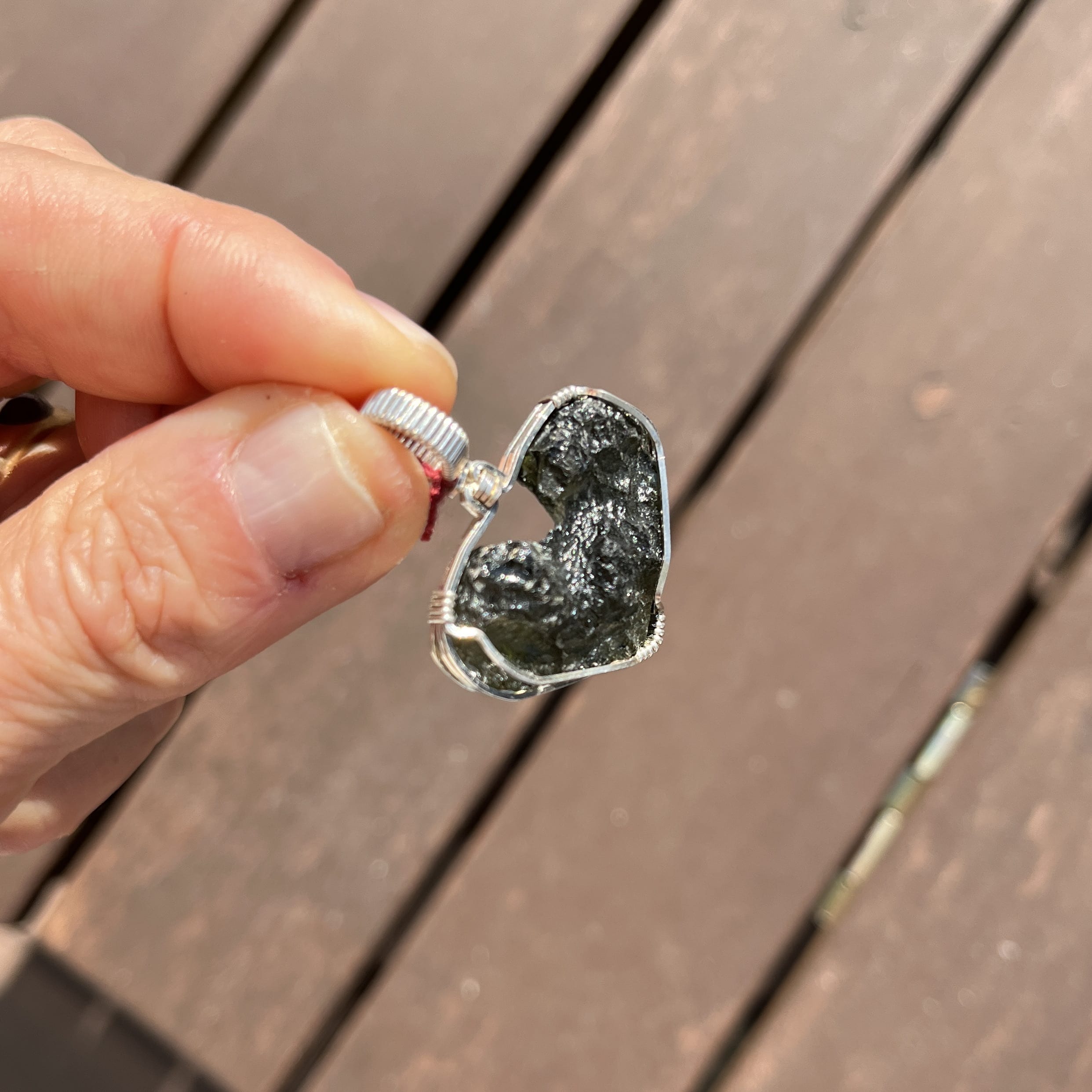 Moldavite pendant (rough) silver wrap HEART (8.17gr) healing crystal - Image 14