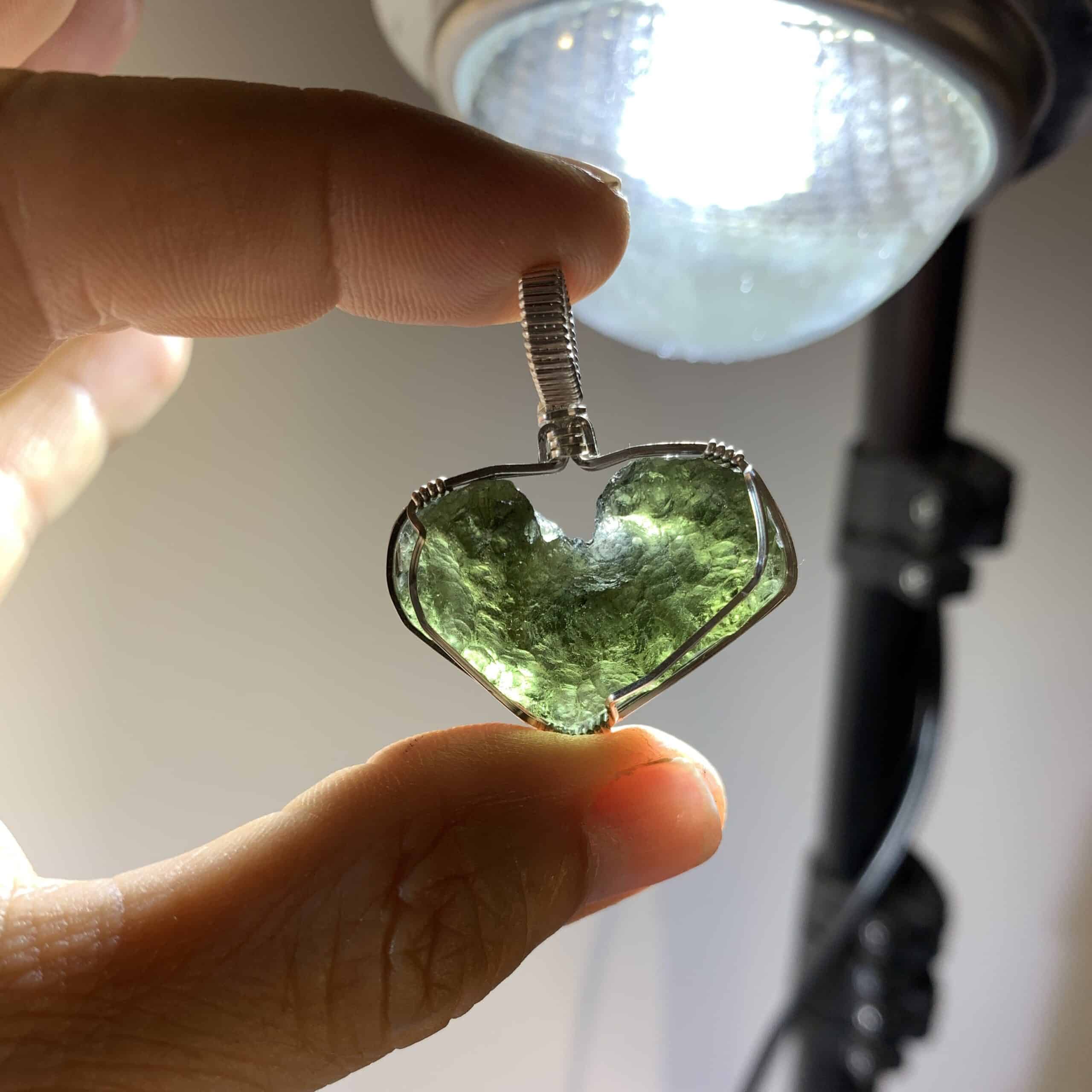 Moldavite pendant (rough) silver wrap HEART (8.17gr) healing crystal