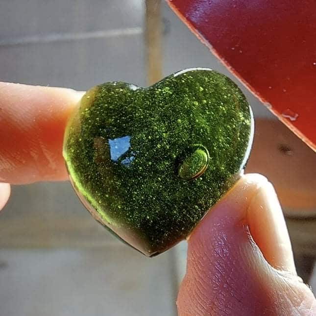 Moldavite carving (polished) large 'bubble Heart' (10.7gr) healing crystal