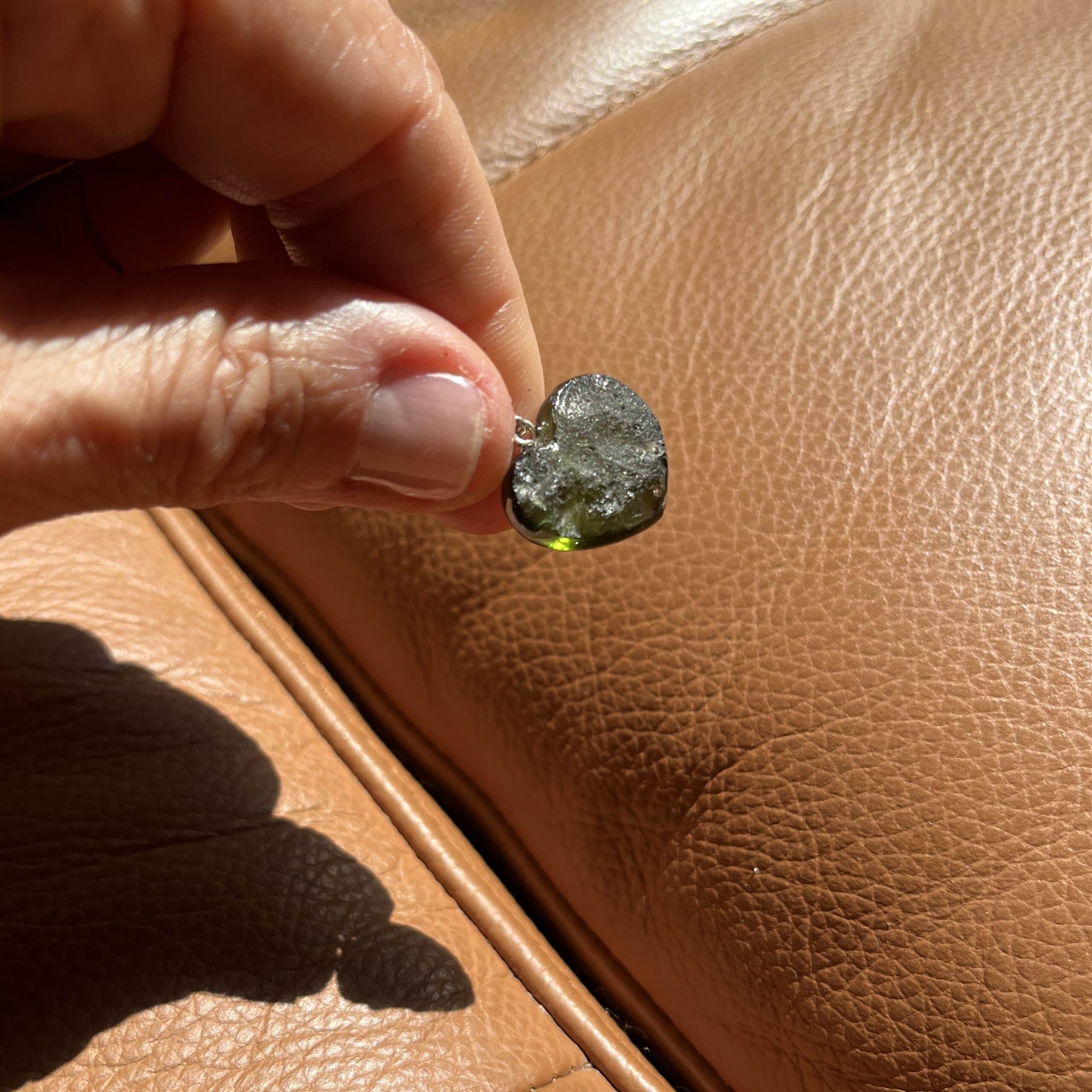 Moldavite (rough + polished) heart pendant for necklace, healing crystal - Image 2