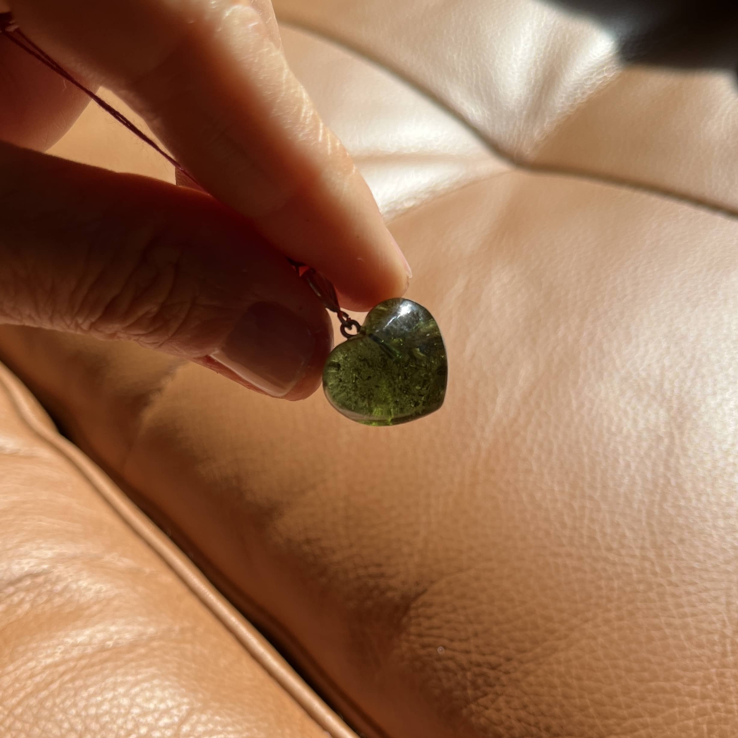 Moldavite (rough + polished) heart pendant for necklace, healing crystal - Image 3