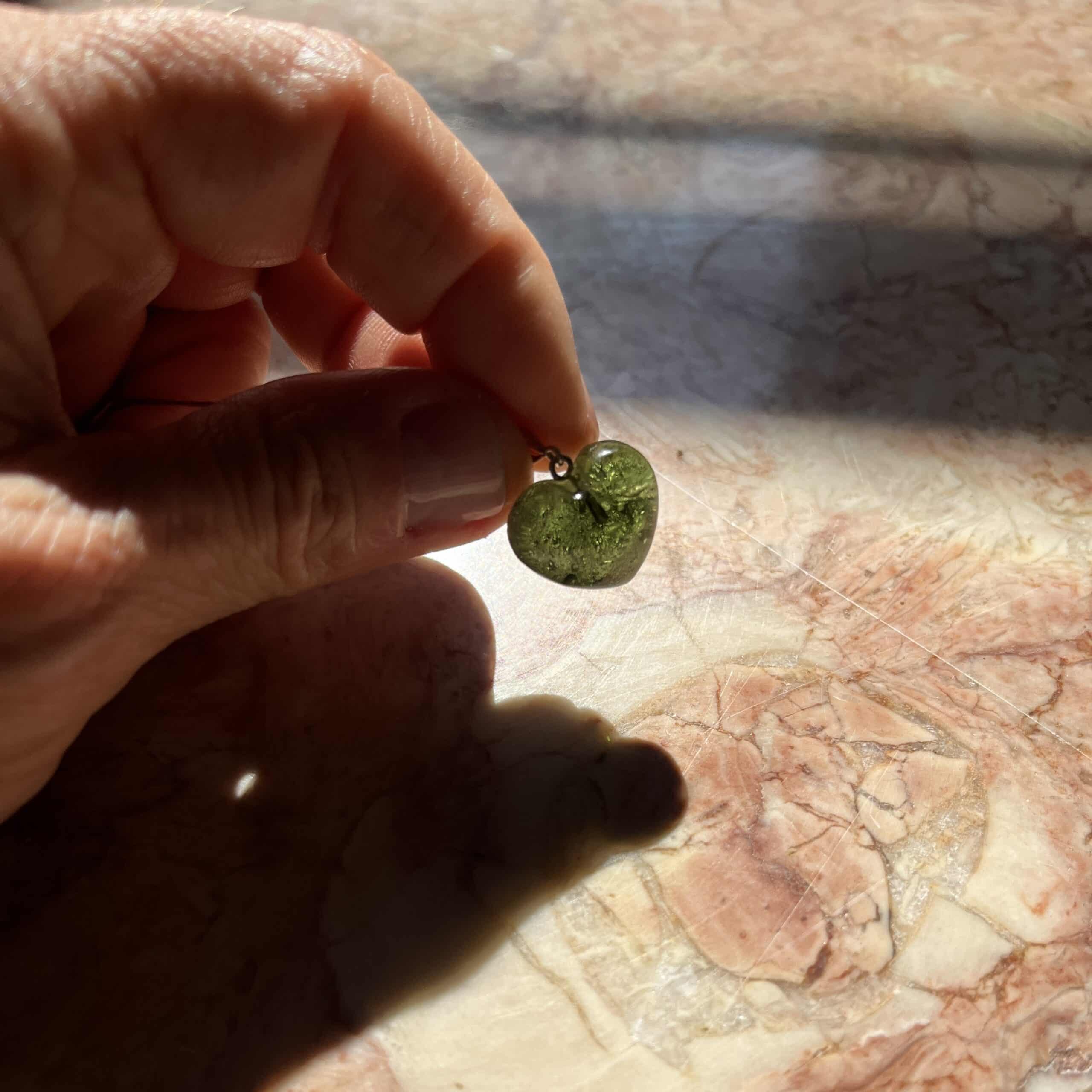 Moldavite (rough + polished) heart pendant for necklace, healing crystal - Image 4