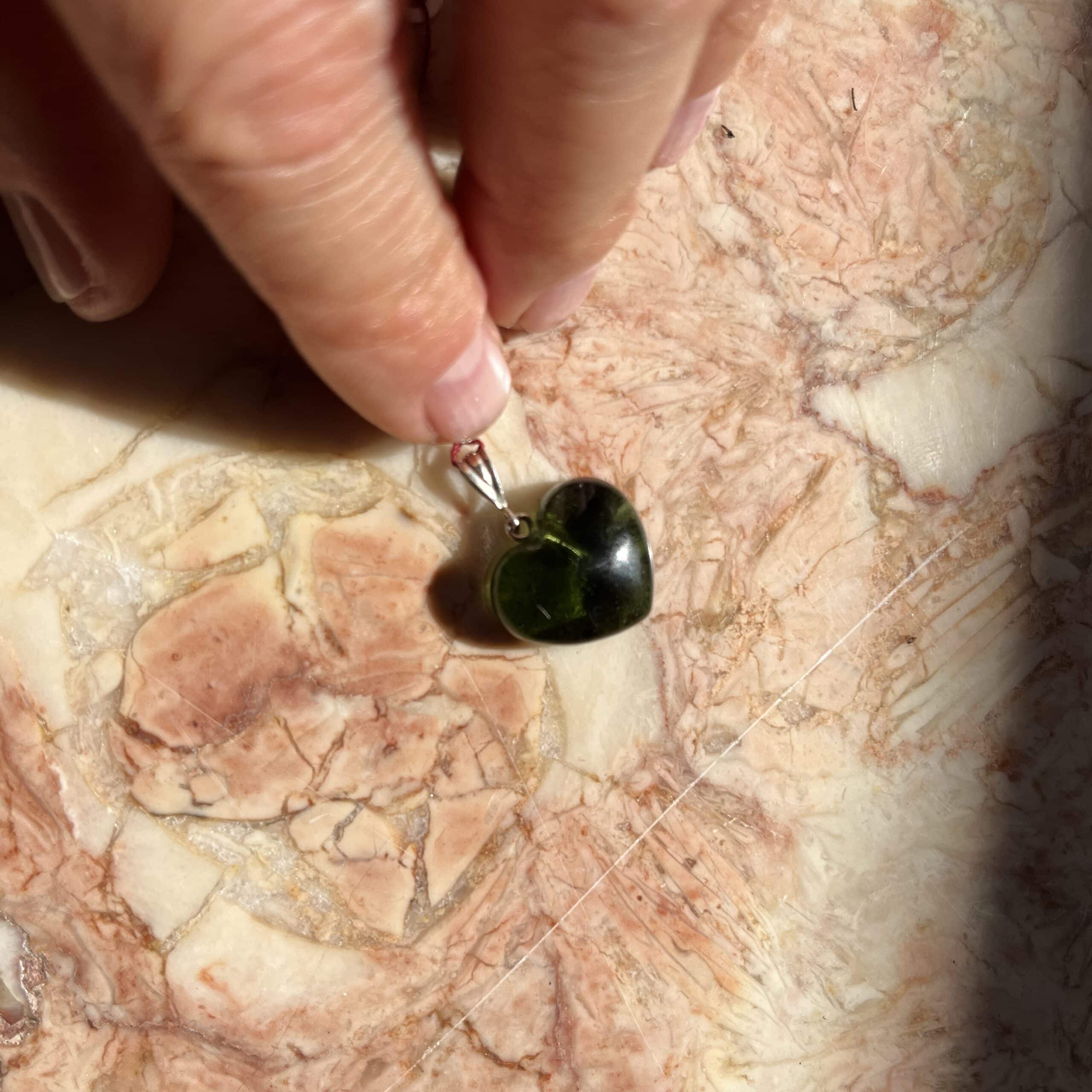 Moldavite (rough + polished) heart pendant for necklace, healing crystal - Image 5