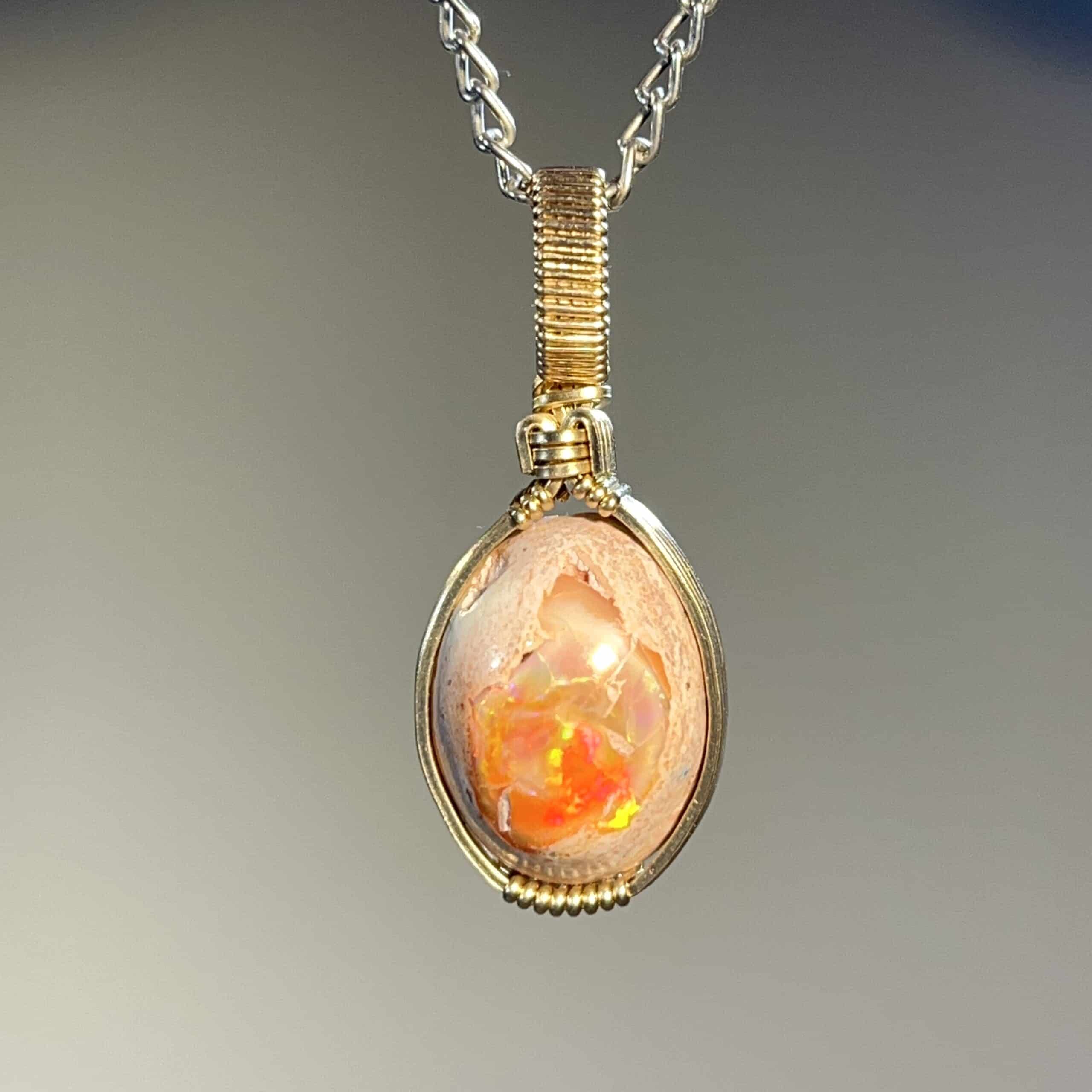 Opal (Fire) pendant for necklace (bright orange) healing crystal