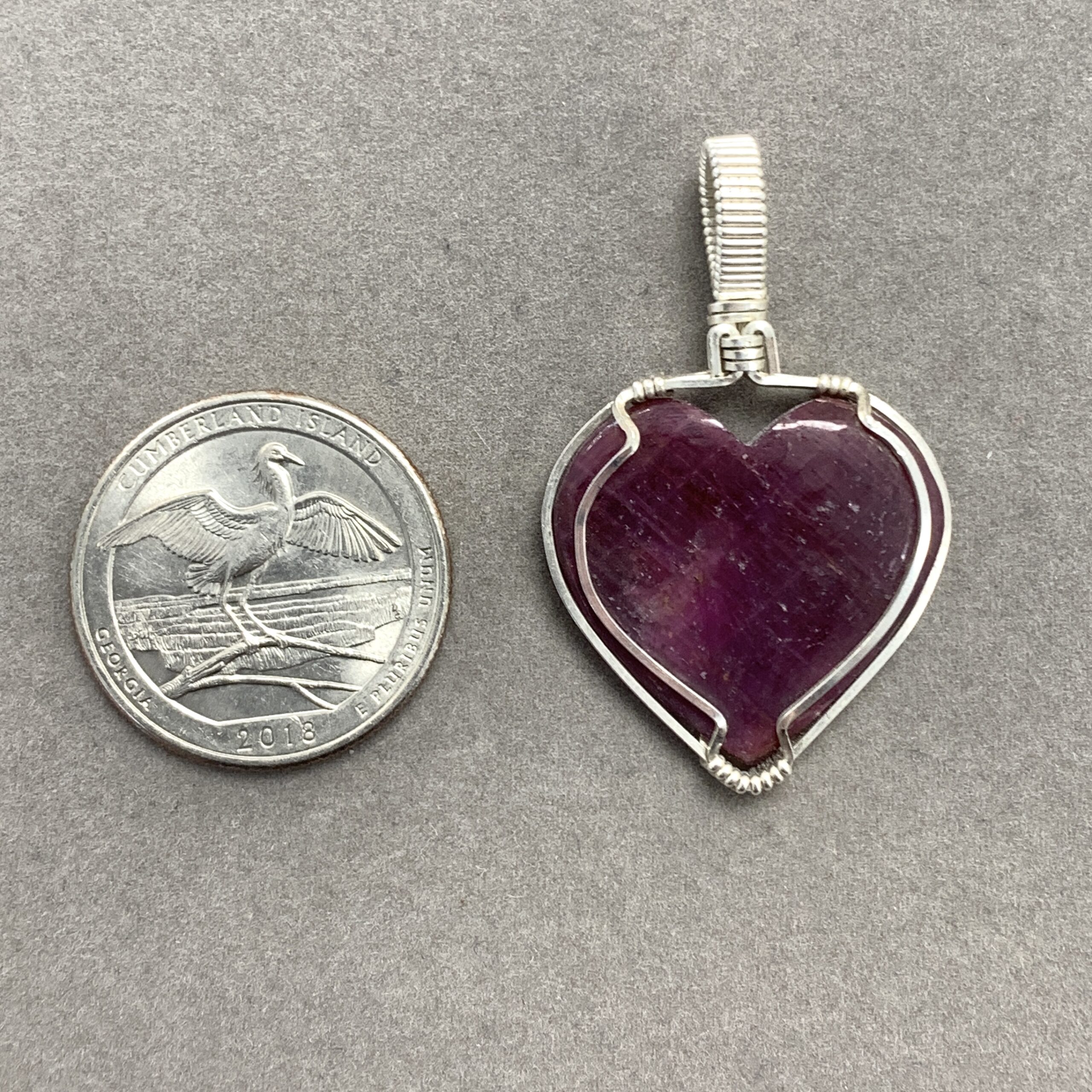 Ruby pendant 'rich heart' - deep color, silver wrapped - healing crystal