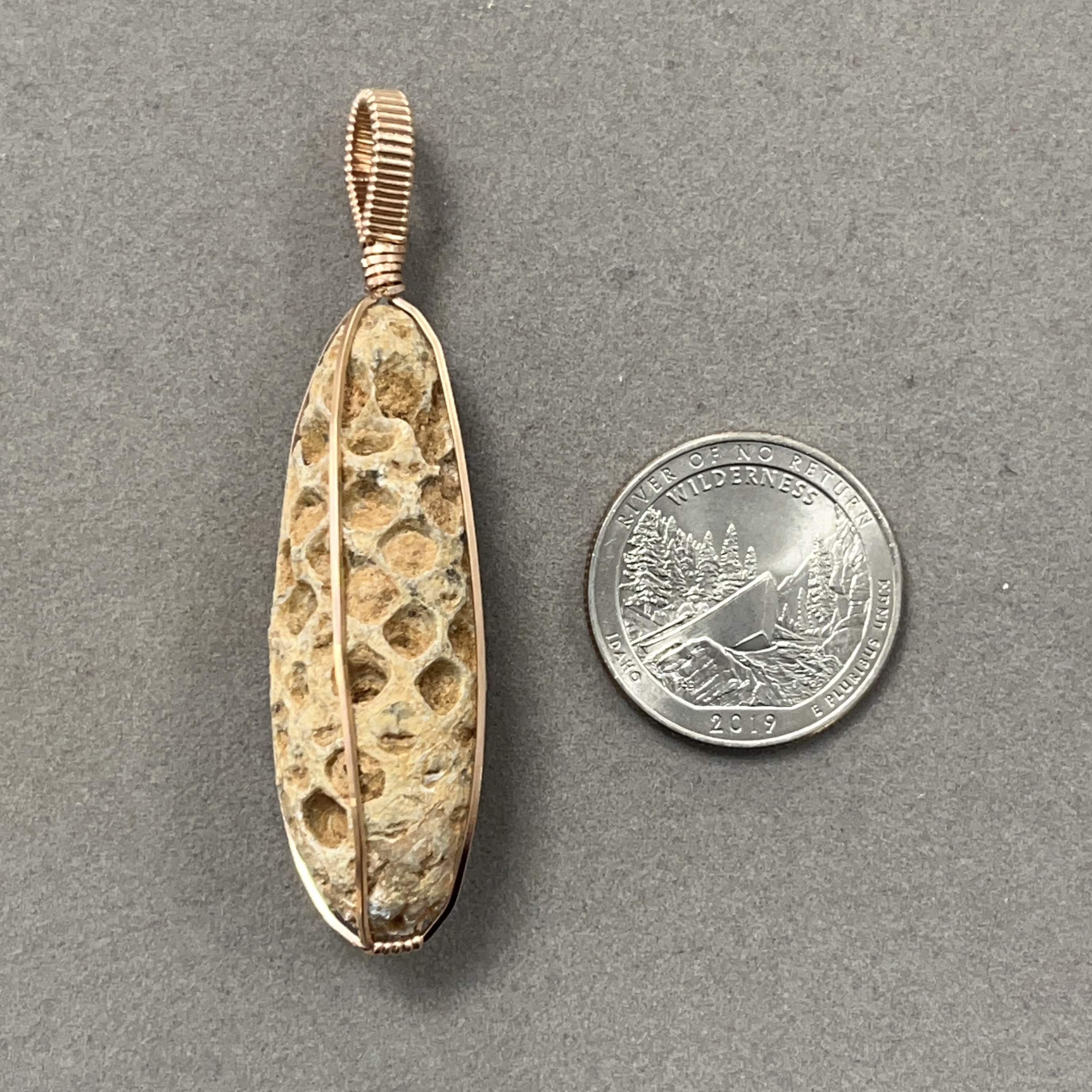 Fossil (Pine Cone) pendant for necklace 'honey comb' healing crystal - Image 2