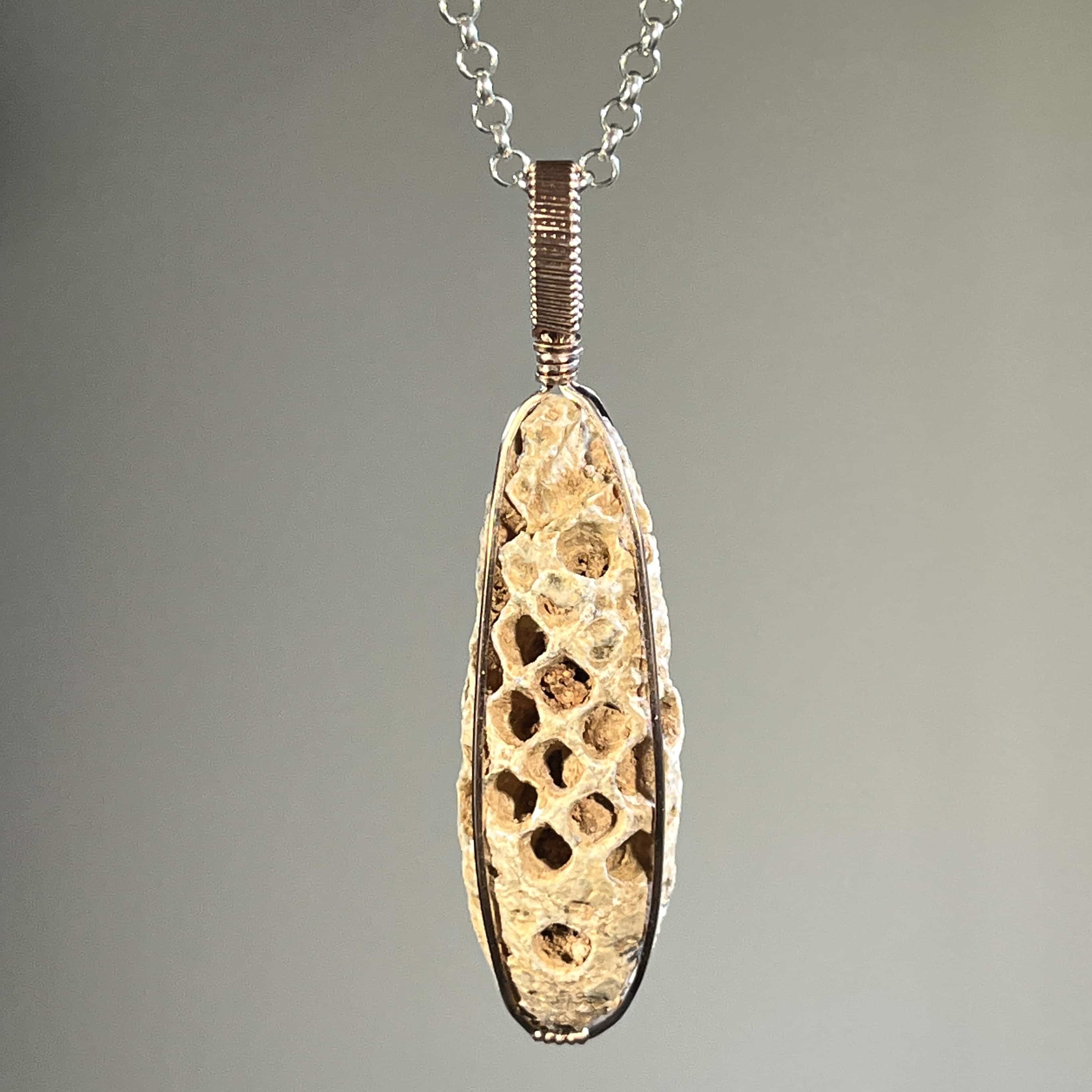 Fossil (Pine Cone) pendant for necklace 'honey comb' healing crystal - Image 3